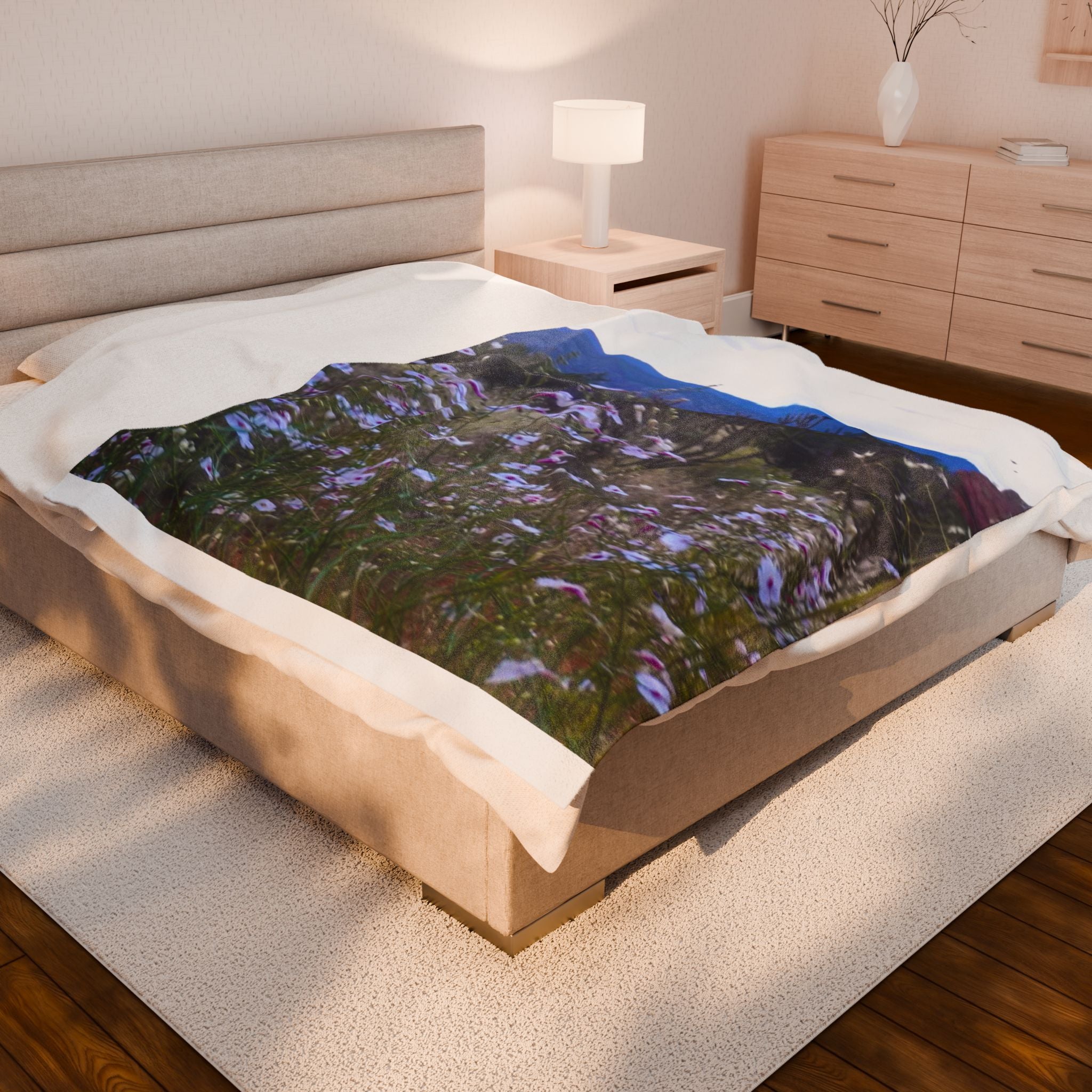 Cozy Velveteen Plush Blanket - Floral Design, Soft Throw, Home Decor, Gift for Her, Camping Companion