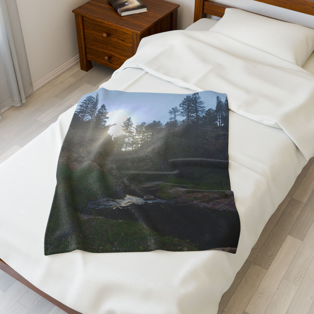 Cozy Nature Scene Velveteen Plush Blanket, Soft Throw Blanket, Warm Home Decor, Gift for Nature Lovers, Camping Blanket, Outdoor Blanket