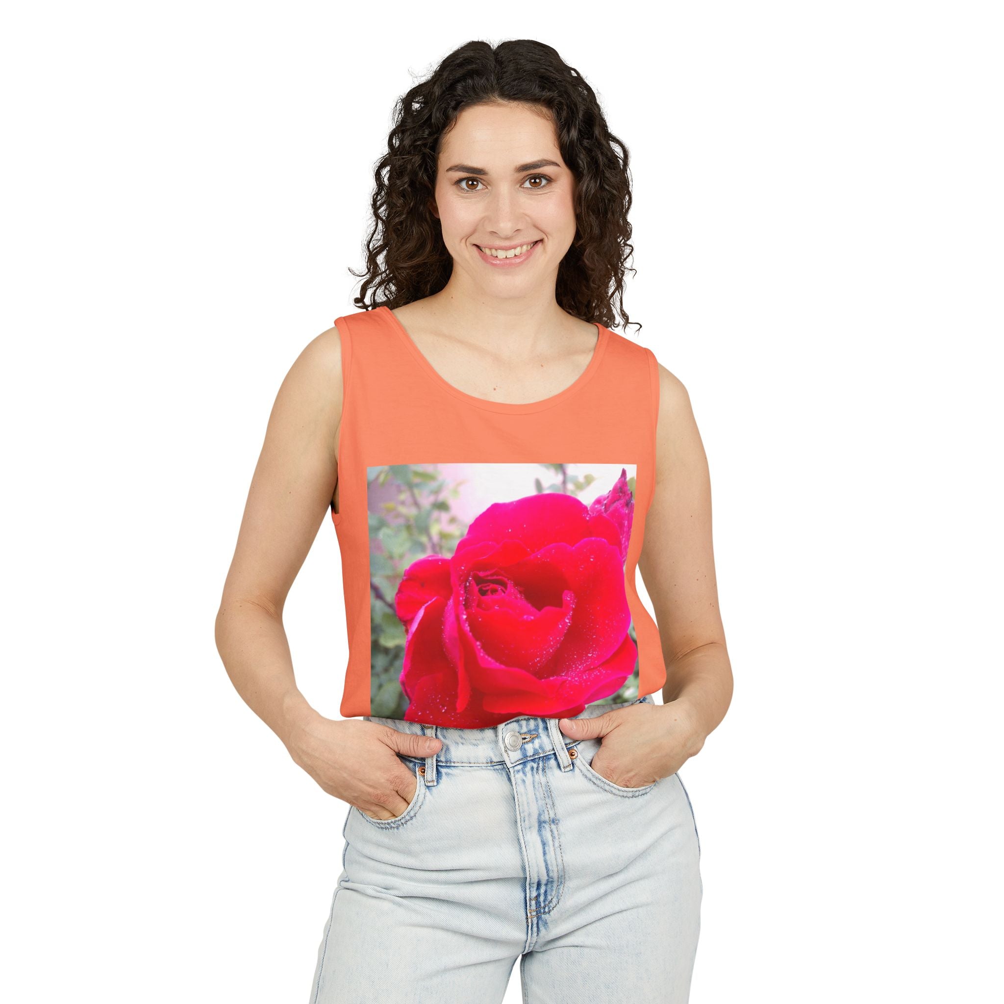 Rose Print Unisex Tank Top, Floral Graphic Tee, Summer Fashion, Beachwear, Gift for Her, Casual Outfit