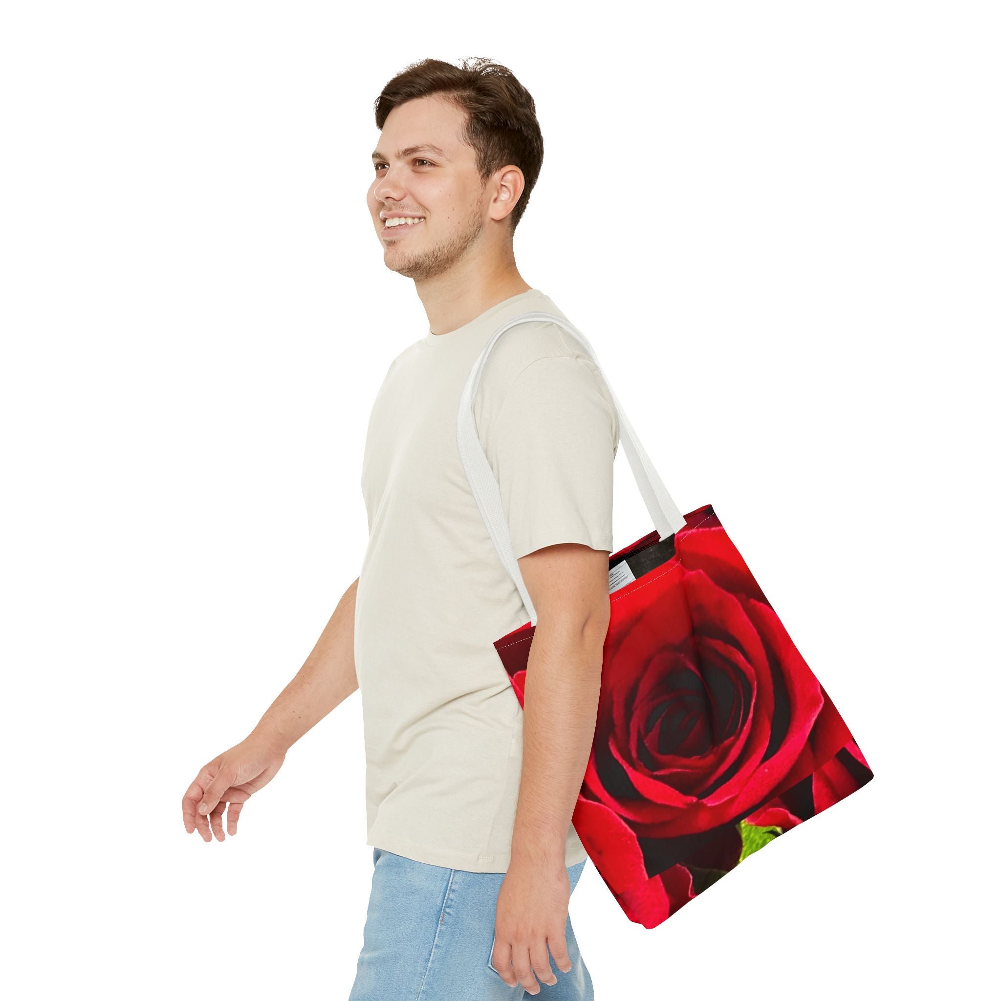 Romantic Floral Tote Bag, Stylish Grocery Bag, Perfect Gift for Mothers Day, Beach Tote, Everyday Use, AOP Red Rose Design
