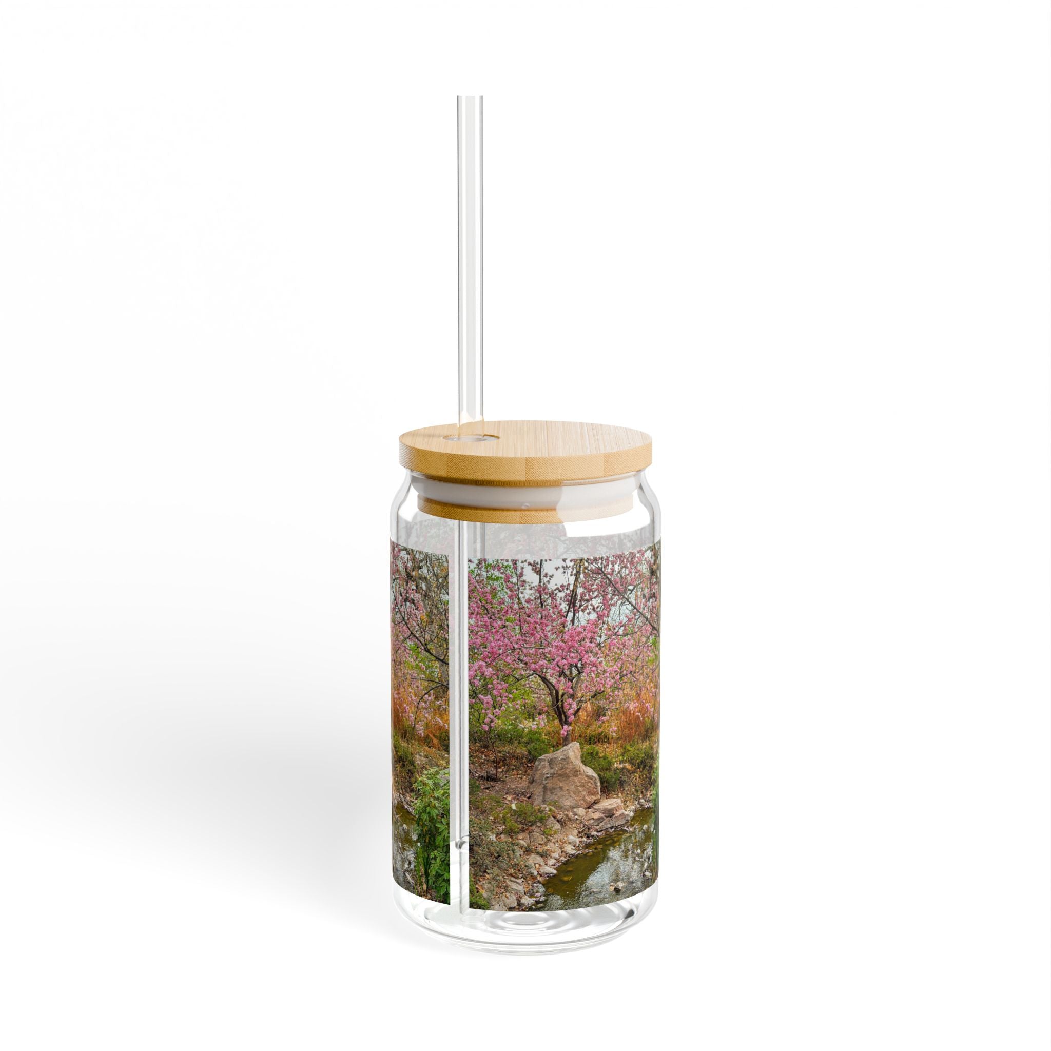 Nature-Inspired Sipper Glass with Bamboo Lid | Eco-Friendly Drinkware for Refreshing Beverages, Perfect for Summer, Picnics, and Gifts