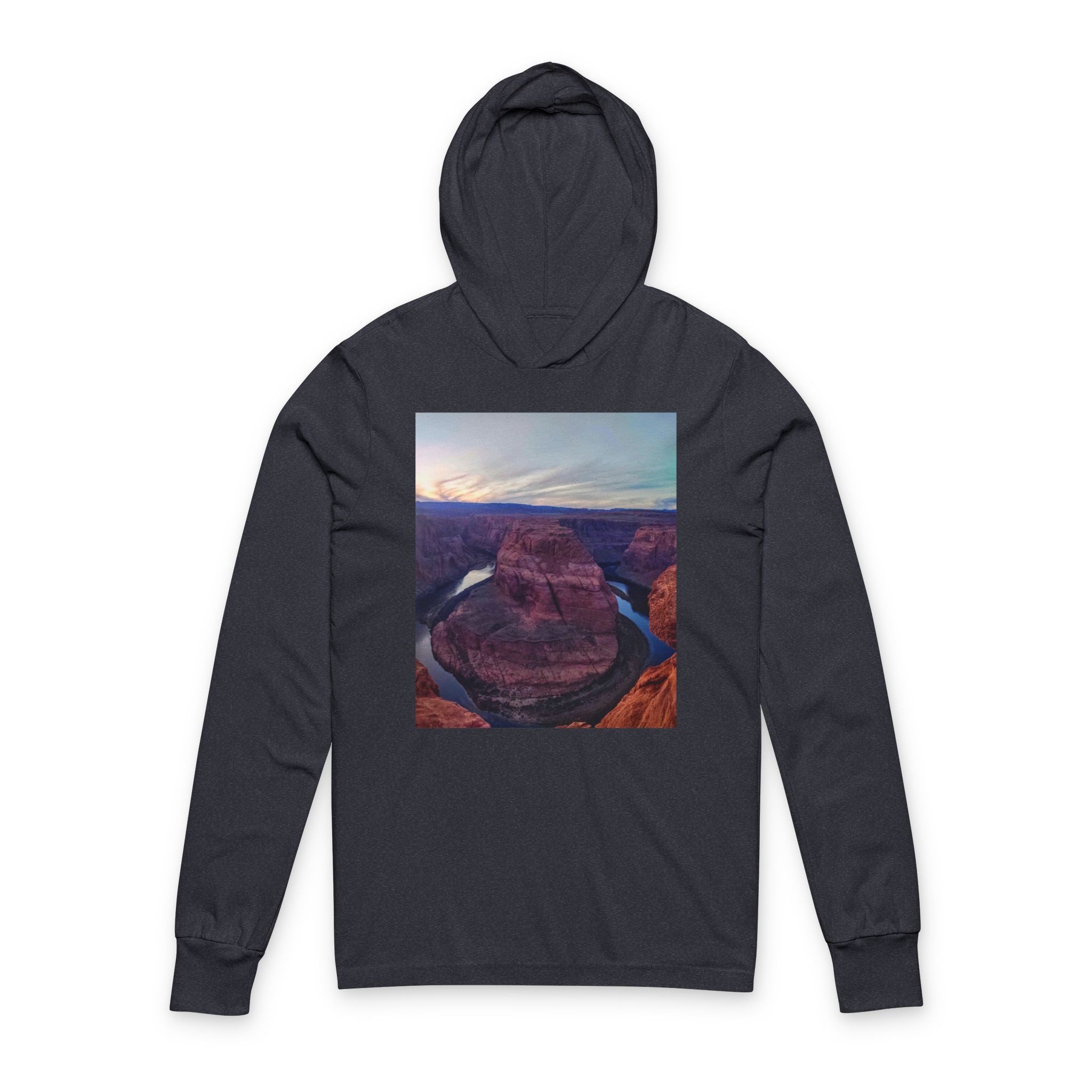 Canyon View Unisex Hooded Long Sleeve Tee, Nature Lover Gift, Outdoor Adventure Shirt, Travel Souvenir, Photography Apparel