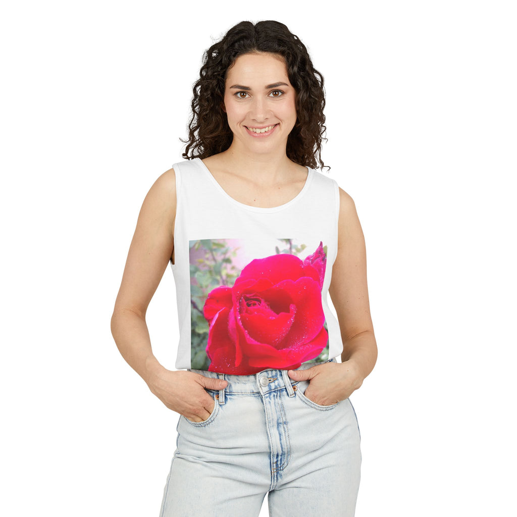 Rose Print Unisex Tank Top, Floral Graphic Tee, Summer Fashion, Beachwear, Gift for Her, Casual Outfit