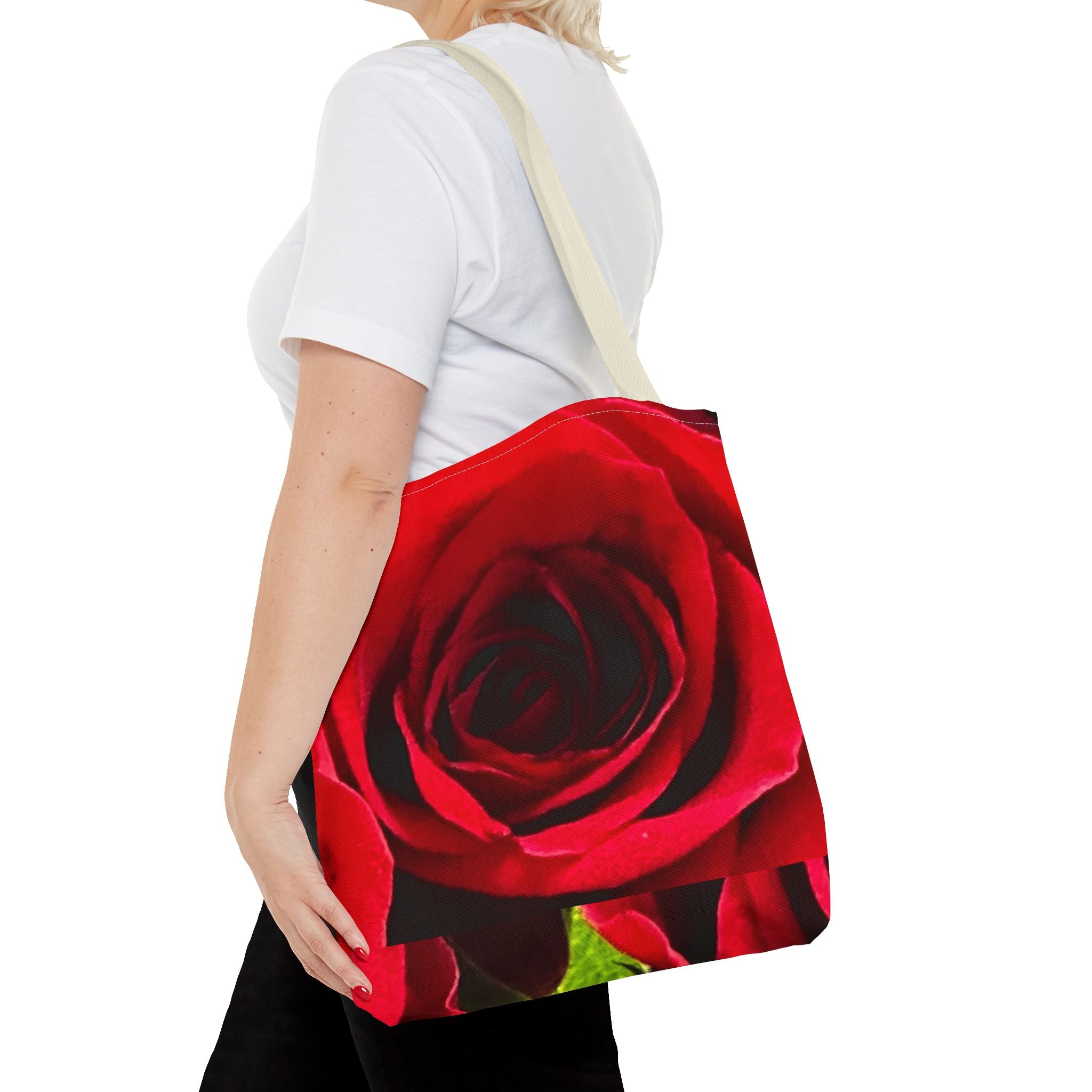 Romantic Floral Tote Bag, Stylish Grocery Bag, Perfect Gift for Mothers Day, Beach Tote, Everyday Use, AOP Red Rose Design