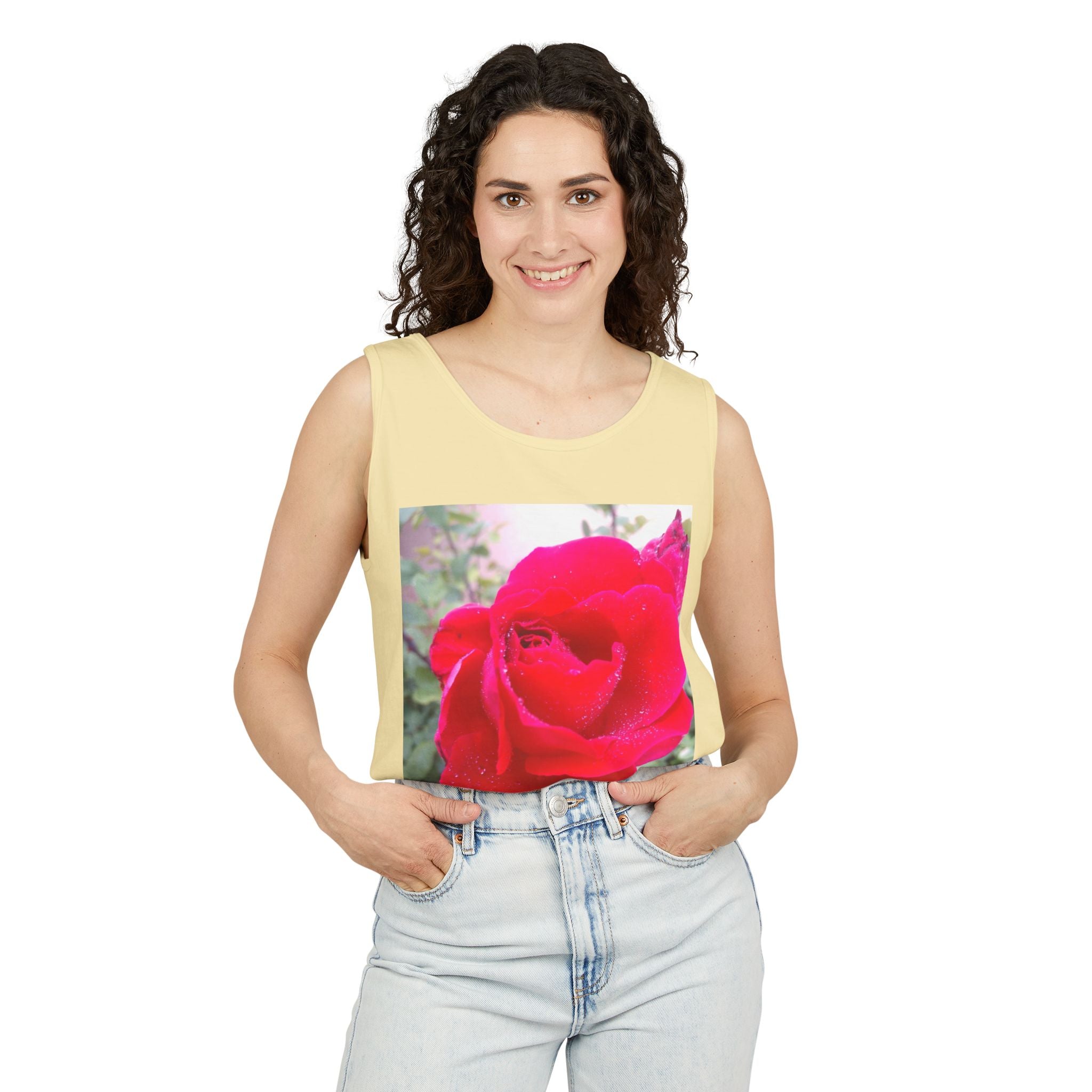 Rose Print Unisex Tank Top, Floral Graphic Tee, Summer Fashion, Beachwear, Gift for Her, Casual Outfit
