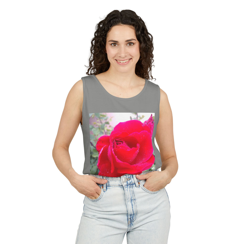 Rose Print Unisex Tank Top, Floral Graphic Tee, Summer Fashion, Beachwear, Gift for Her, Casual Outfit