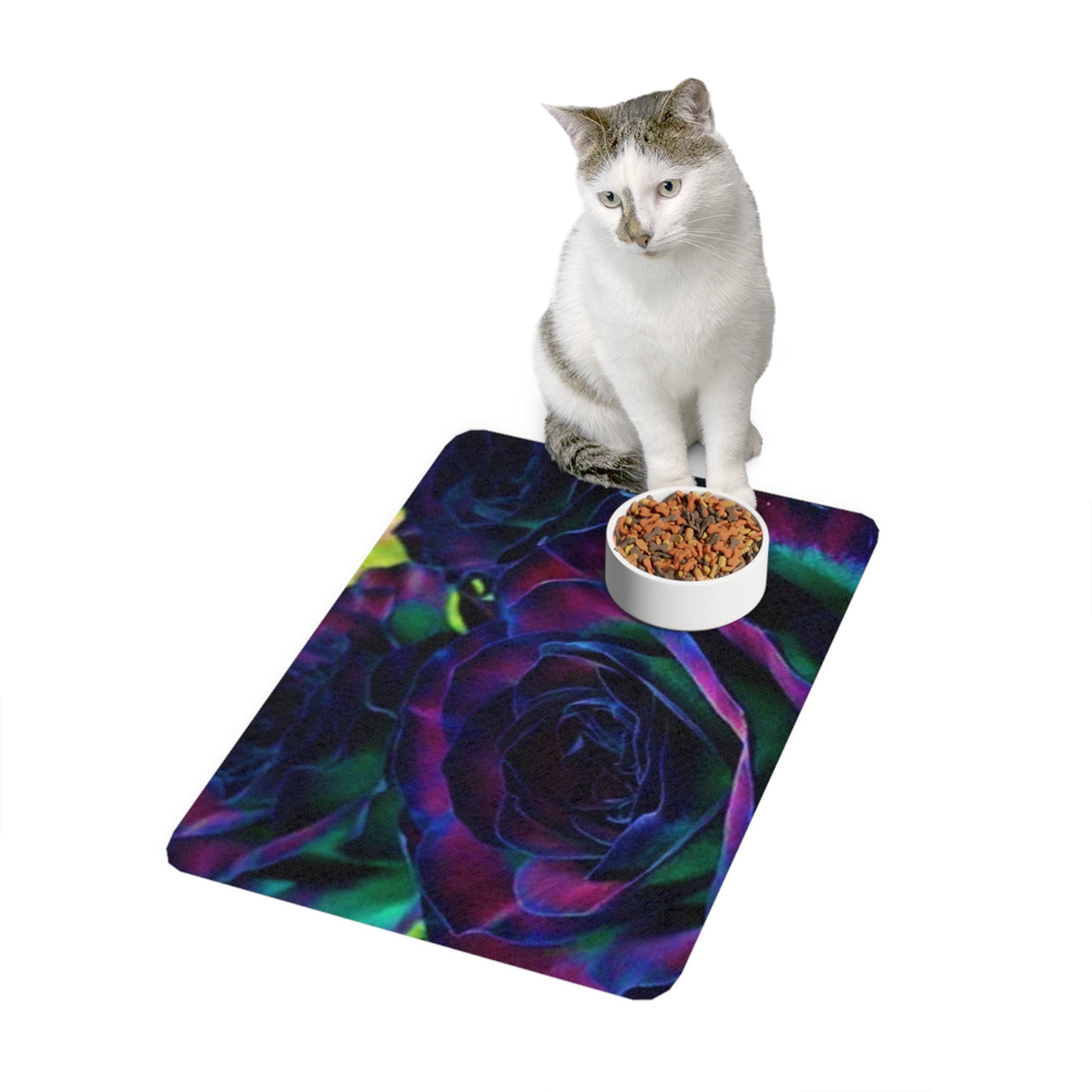 Colorful Rose Pet Food Mat, Pet Feeding Station, Dog Bowl Mat, Cat Food Mat, Kitchen Decor for Pet Lovers