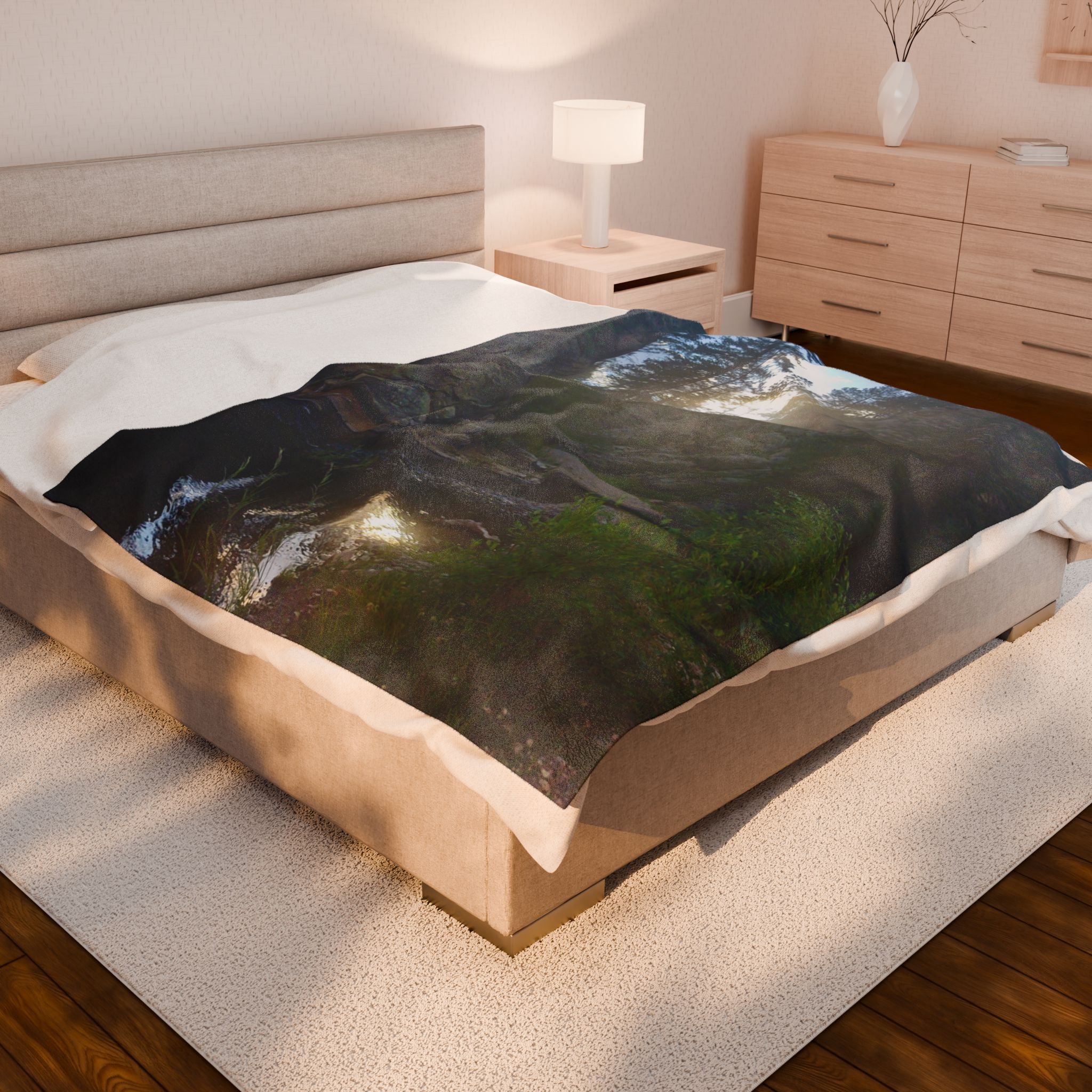 Serene Nature Velveteen Plush Blanket | Cozy Gift for Nature Lovers, Home Decor, Camping Accessories, Soft Throw