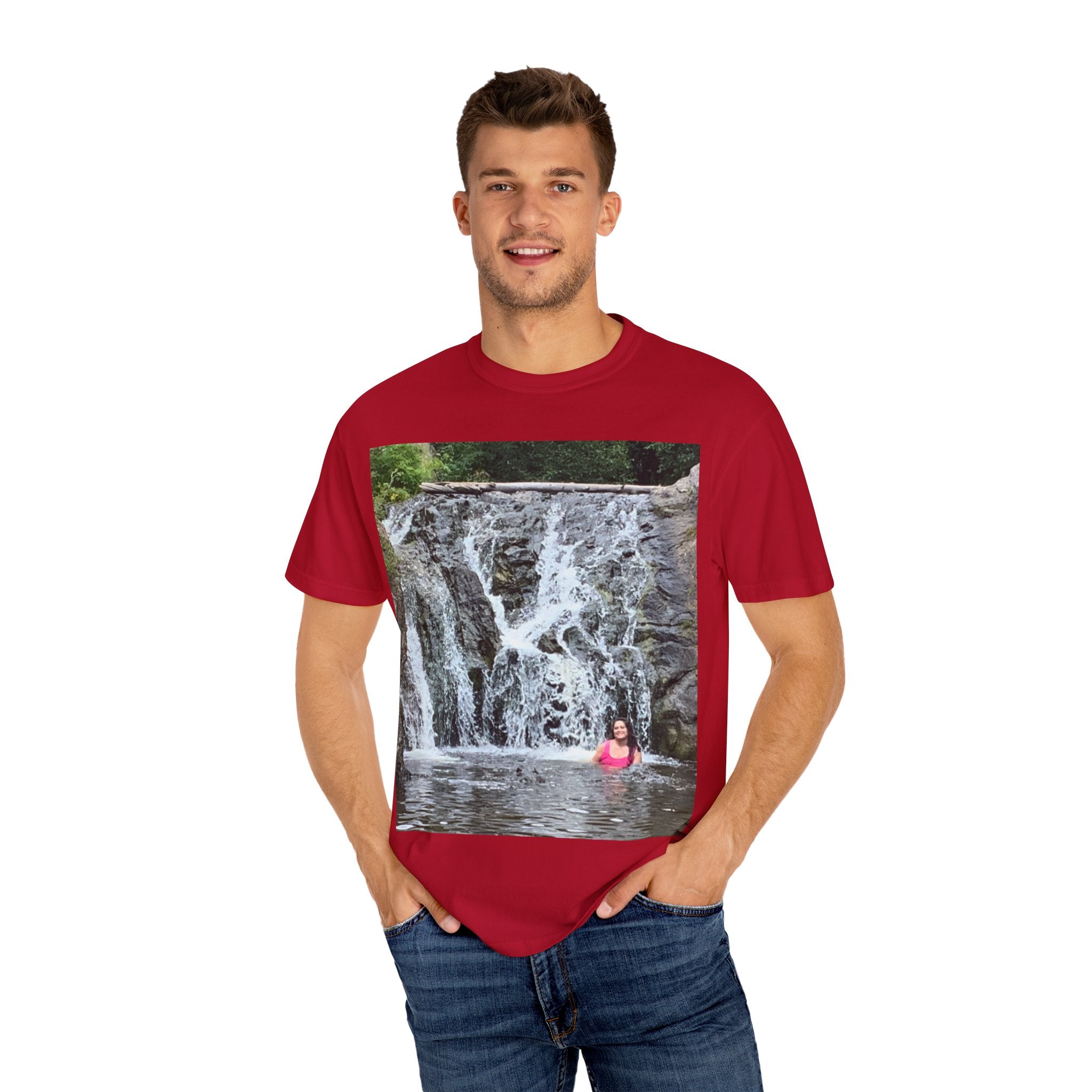 Nature-Inspired Unisex T-Shirt, Waterfall Tee, Outdoor Adventure Shirt, Casual Summer Top, Eco-Friendly Gift