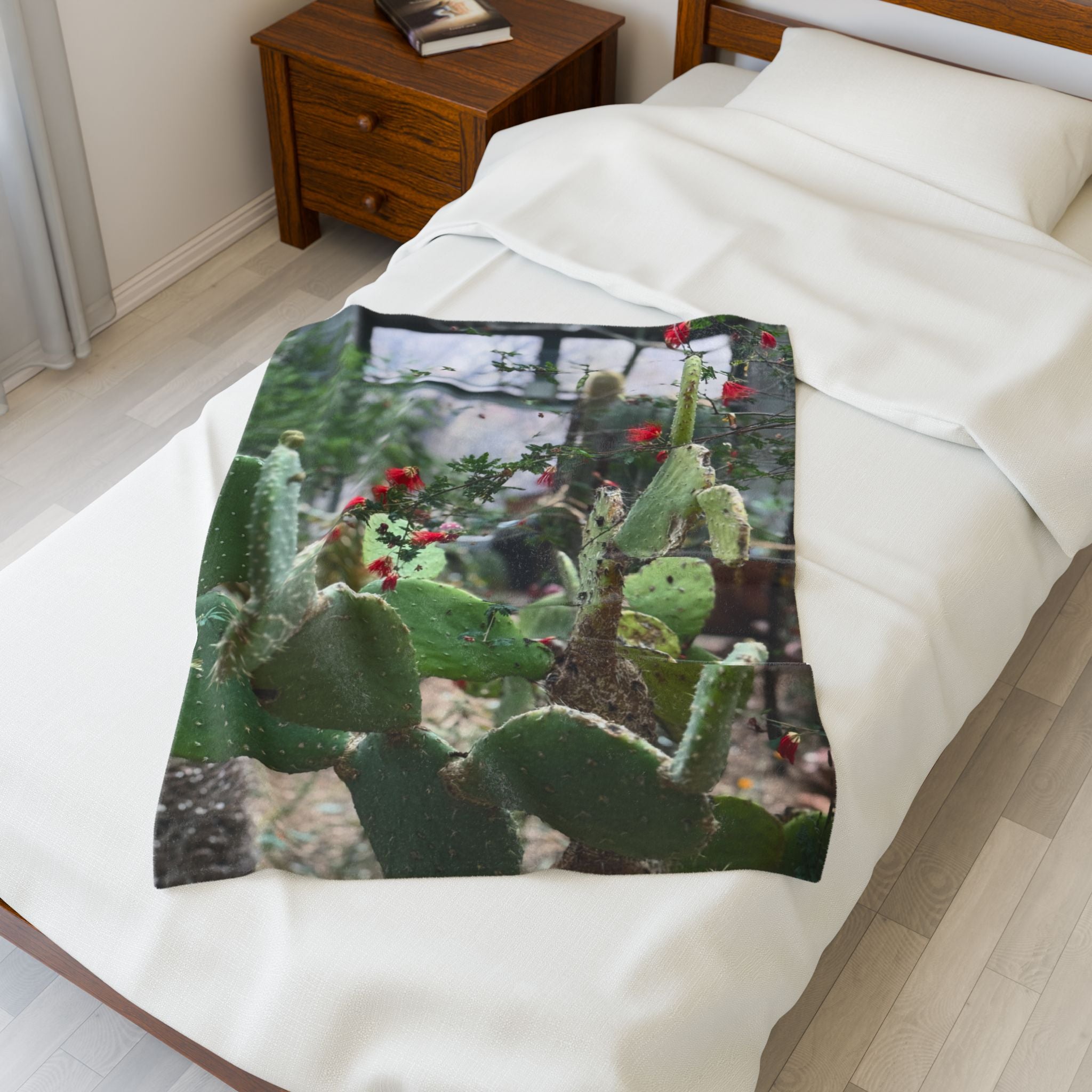 Cactus Garden Velveteen Plush Blanket | Cozy Home Decor, Soft Throw for All Seasons, Gift for Plant Lovers, Nursery Accent, Cactus-Themed