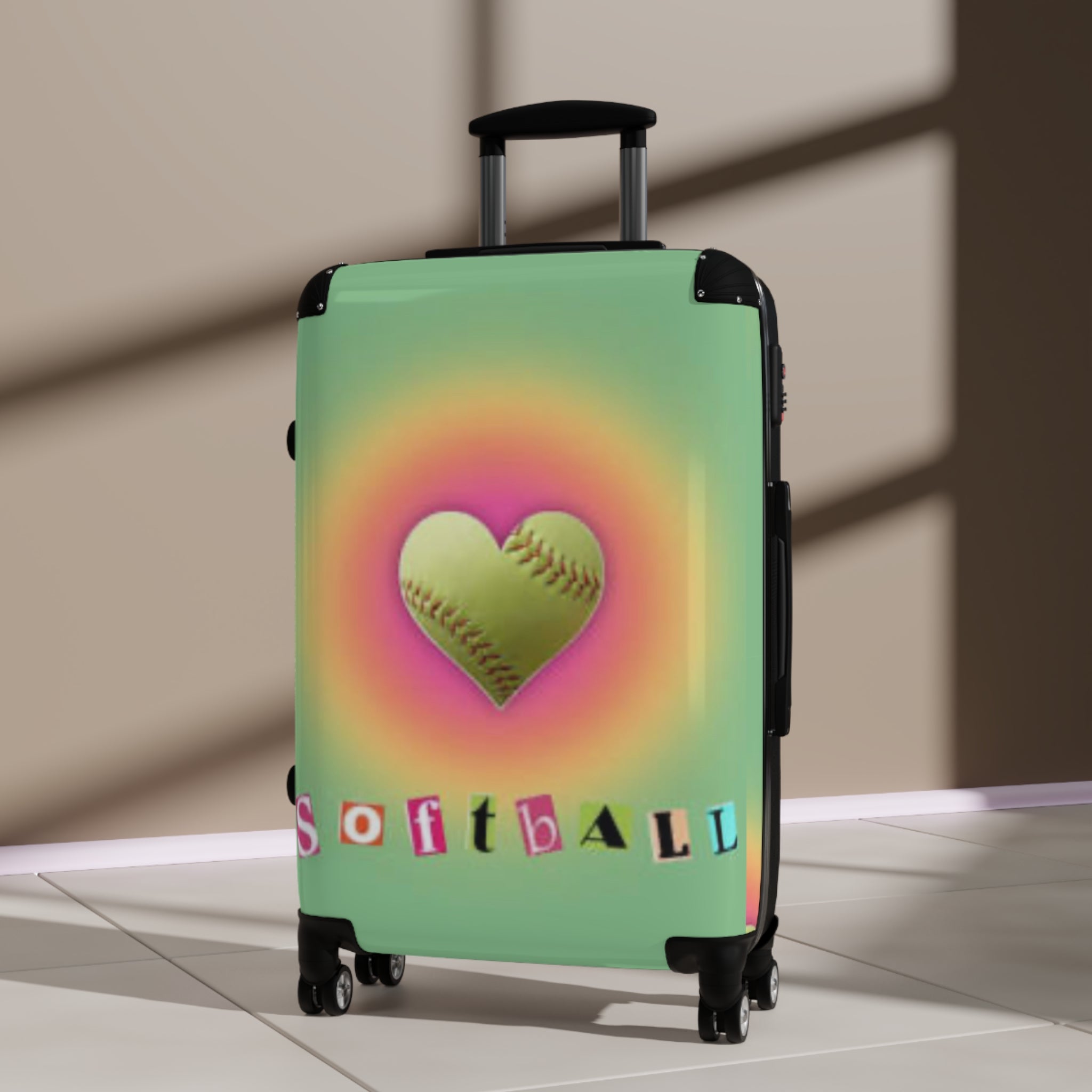 Heart Baseball Design Suitcase, Travel Luggage, Sports Gear, Unique Gift for Players, Softball Lover Travel Case