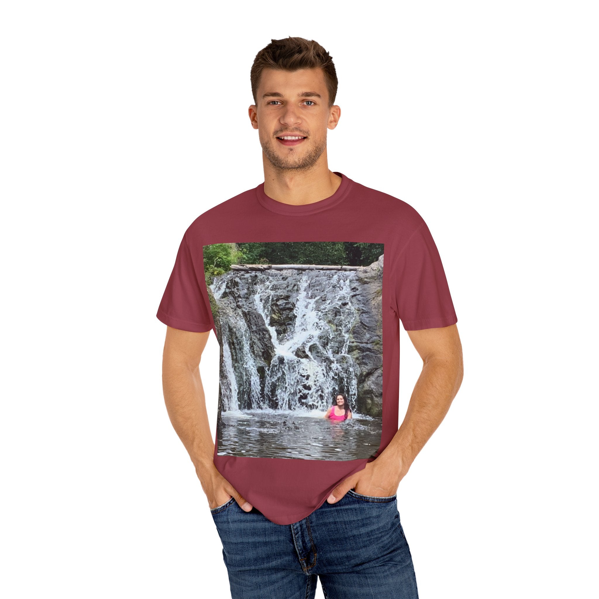 Nature-Inspired Unisex T-Shirt, Waterfall Tee, Outdoor Adventure Shirt, Casual Summer Top, Eco-Friendly Gift