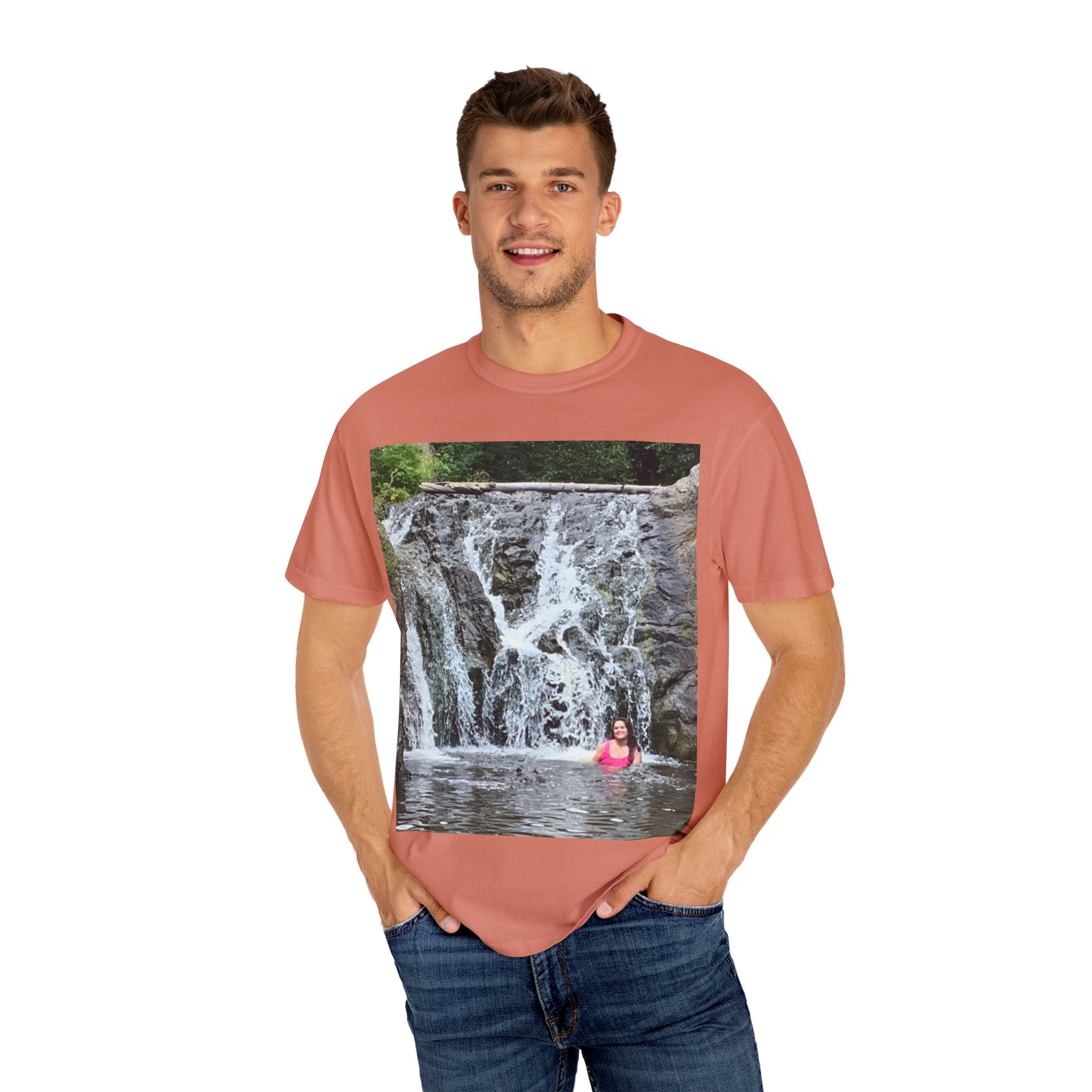 Nature-Inspired Unisex T-Shirt, Waterfall Tee, Outdoor Adventure Shirt, Casual Summer Top, Eco-Friendly Gift