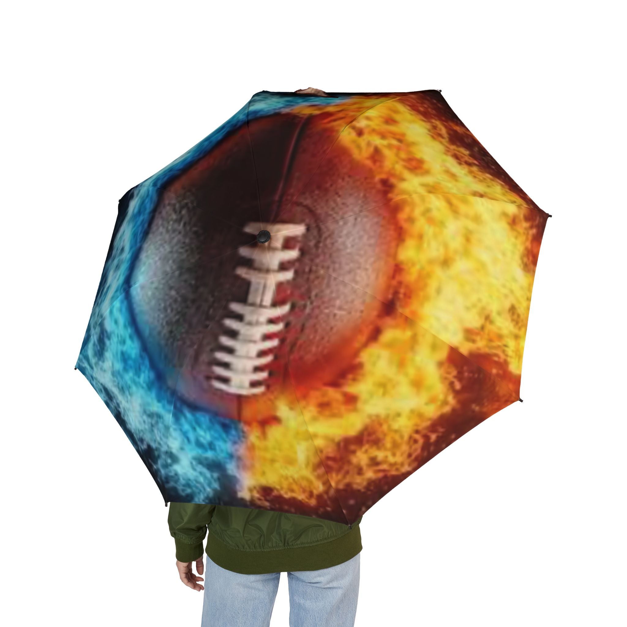 Fire & Ice Football Umbrella | Sports Gift, Weather Protection, Unique Design, Cool Umbrellas, Outdoor Accessories