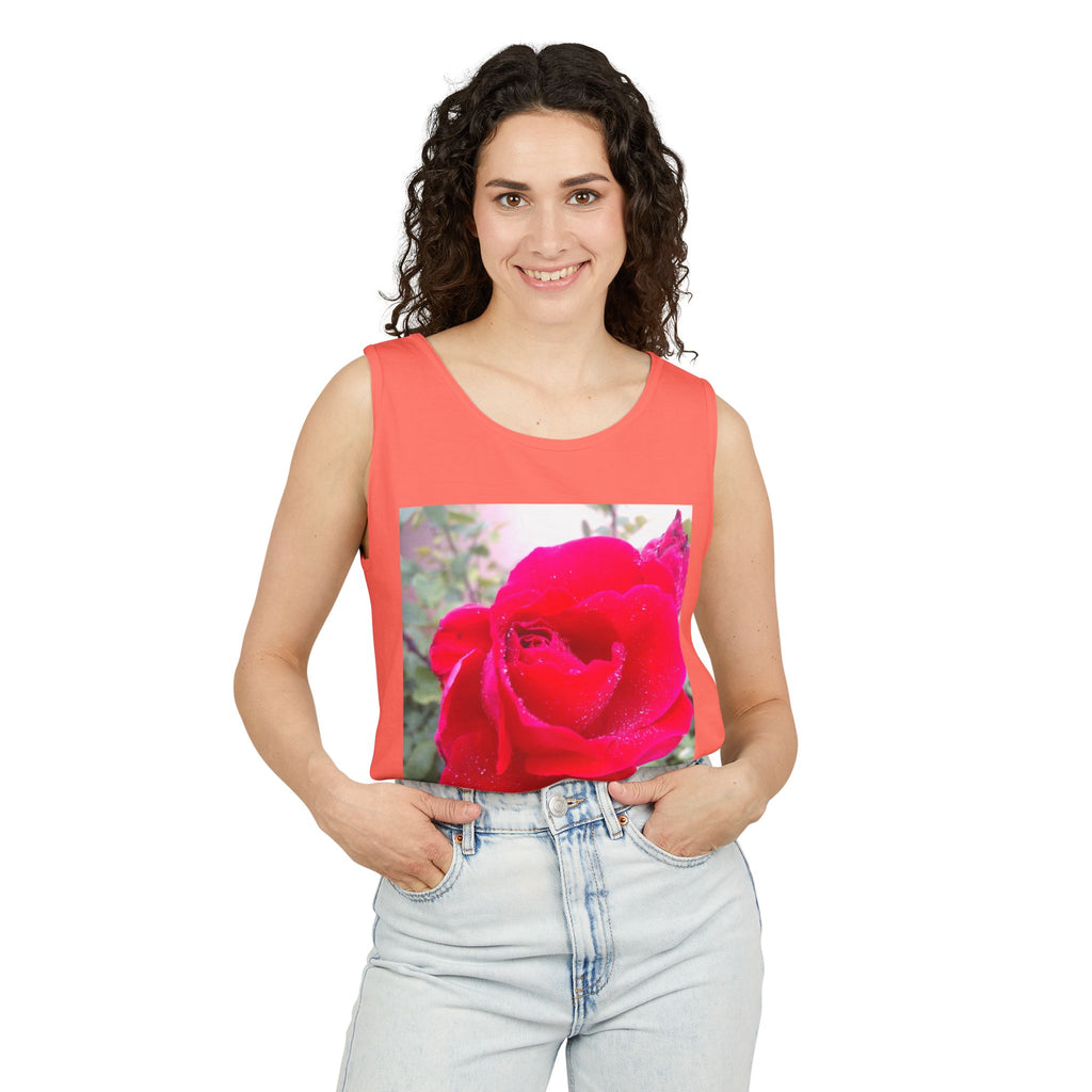 Rose Print Unisex Tank Top, Floral Graphic Tee, Summer Fashion, Beachwear, Gift for Her, Casual Outfit