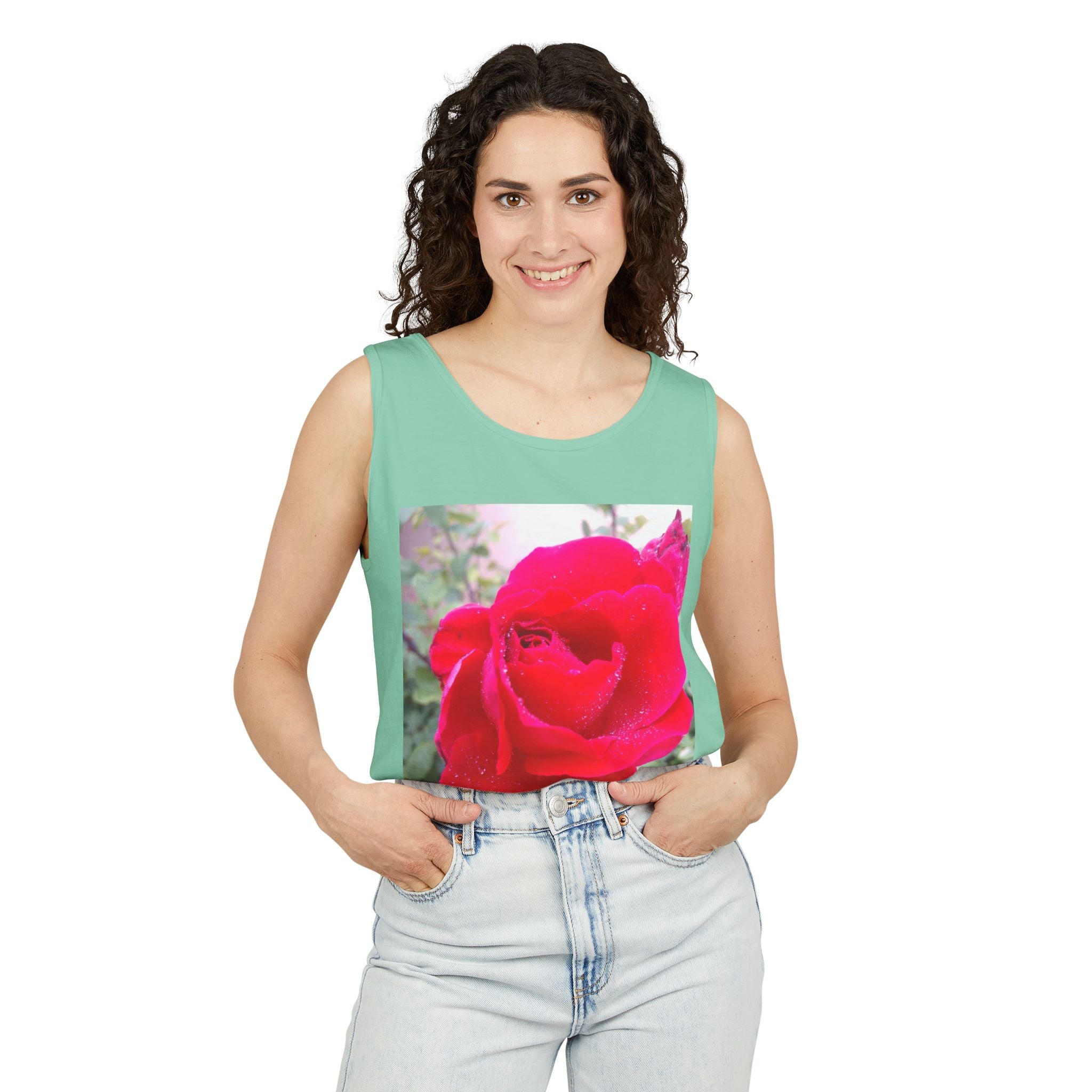 Rose Print Unisex Tank Top, Floral Graphic Tee, Summer Fashion, Beachwear, Gift for Her, Casual Outfit