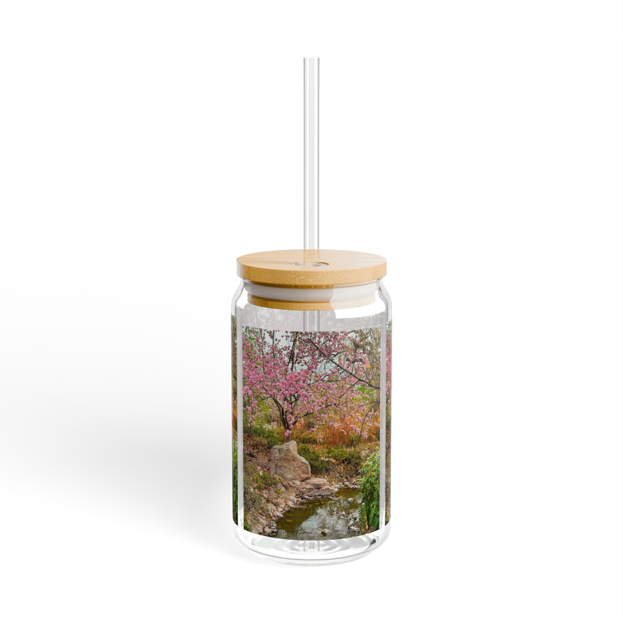 Nature-Inspired Sipper Glass with Bamboo Lid | Eco-Friendly Drinkware for Refreshing Beverages, Perfect for Summer, Picnics, and Gifts