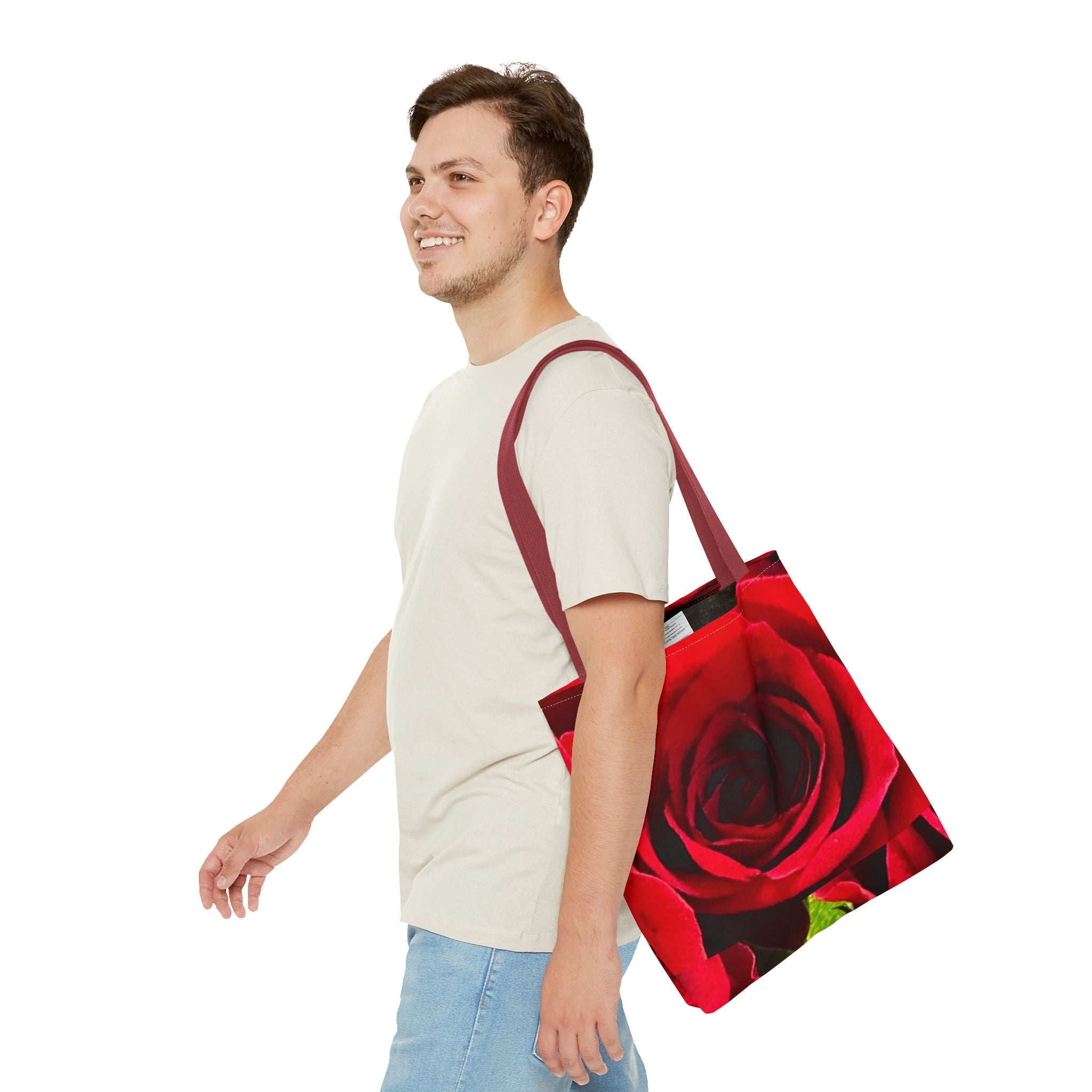 Romantic Floral Tote Bag, Stylish Grocery Bag, Perfect Gift for Mothers Day, Beach Tote, Everyday Use, AOP Red Rose Design
