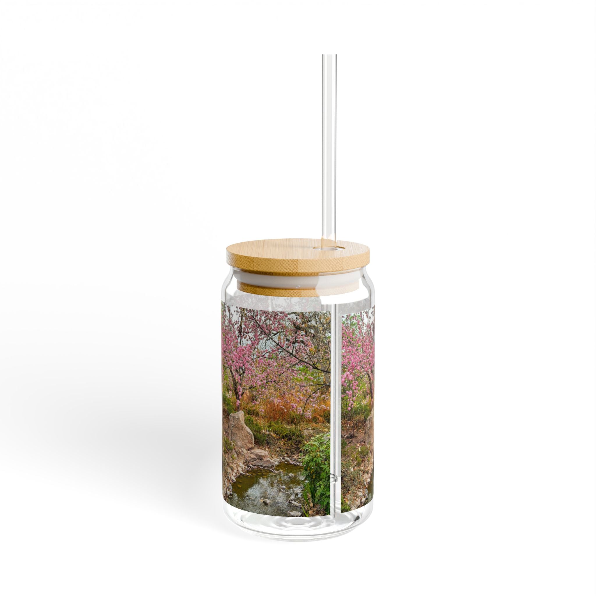 Nature-Inspired Sipper Glass with Bamboo Lid | Eco-Friendly Drinkware for Refreshing Beverages, Perfect for Summer, Picnics, and Gifts