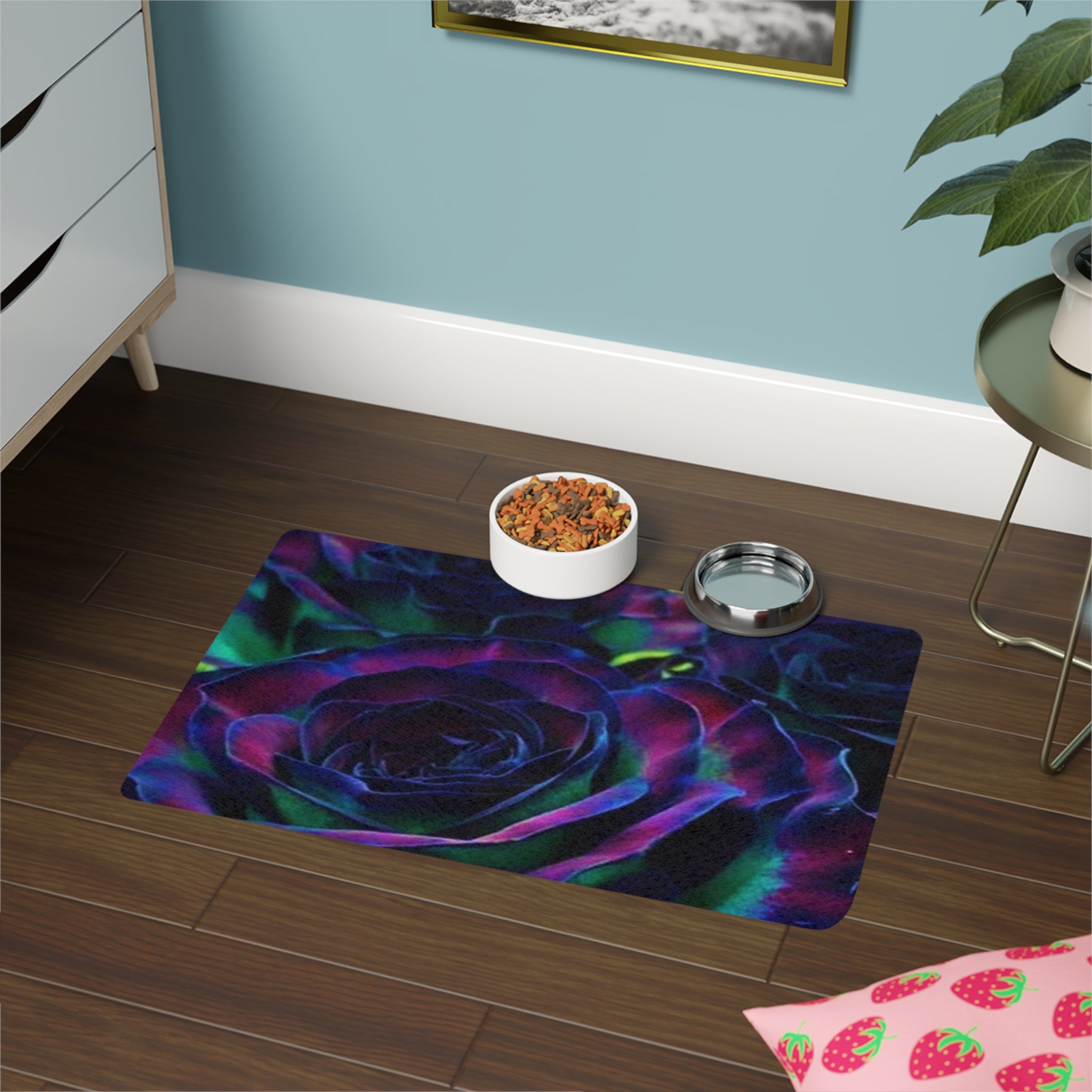 Colorful Rose Pet Food Mat, Pet Feeding Station, Dog Bowl Mat, Cat Food Mat, Kitchen Decor for Pet Lovers