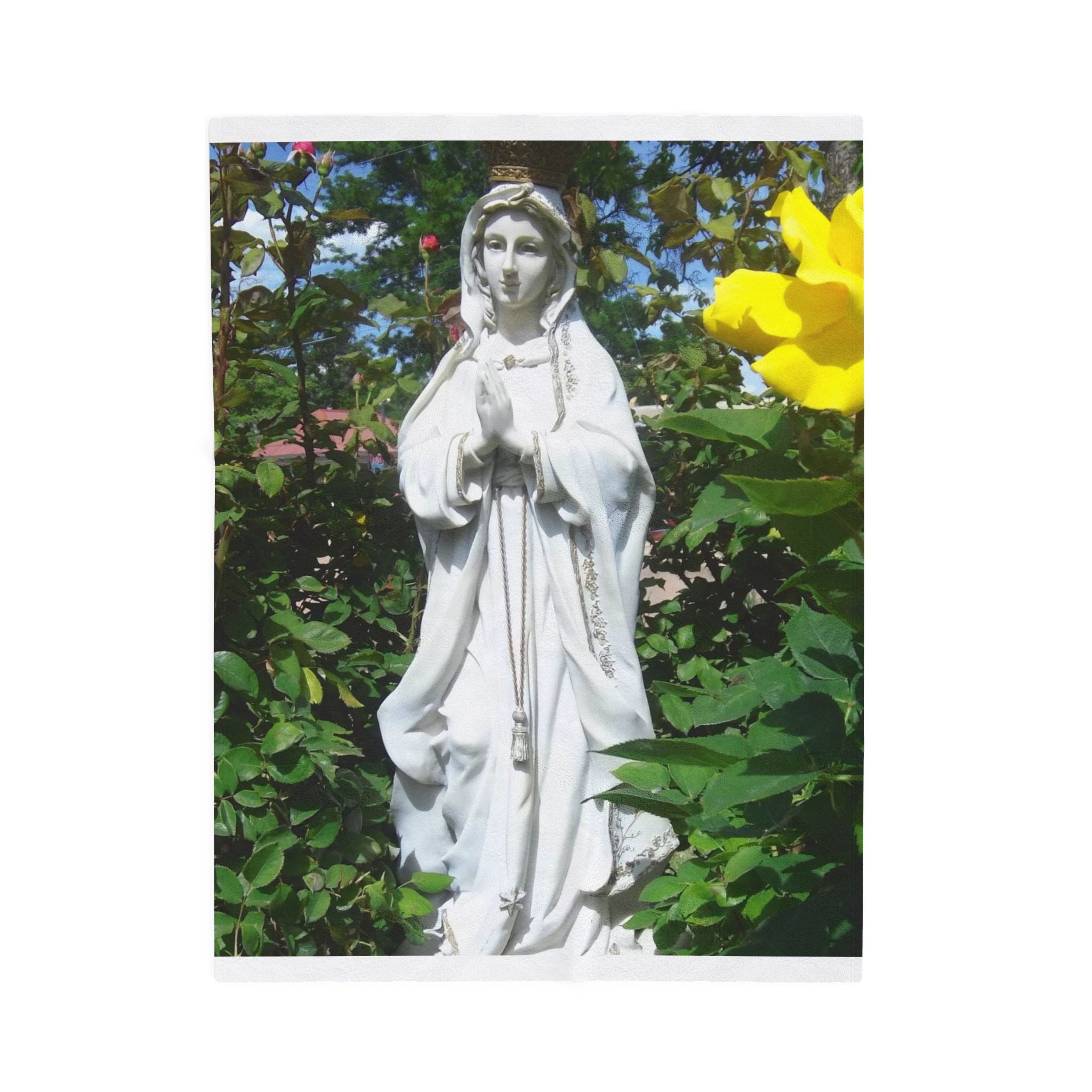 Mary Statue Velveteen Plush Blanket | Cozy Home Decor, Religious Gift, Meditation Throw, Faith In Action