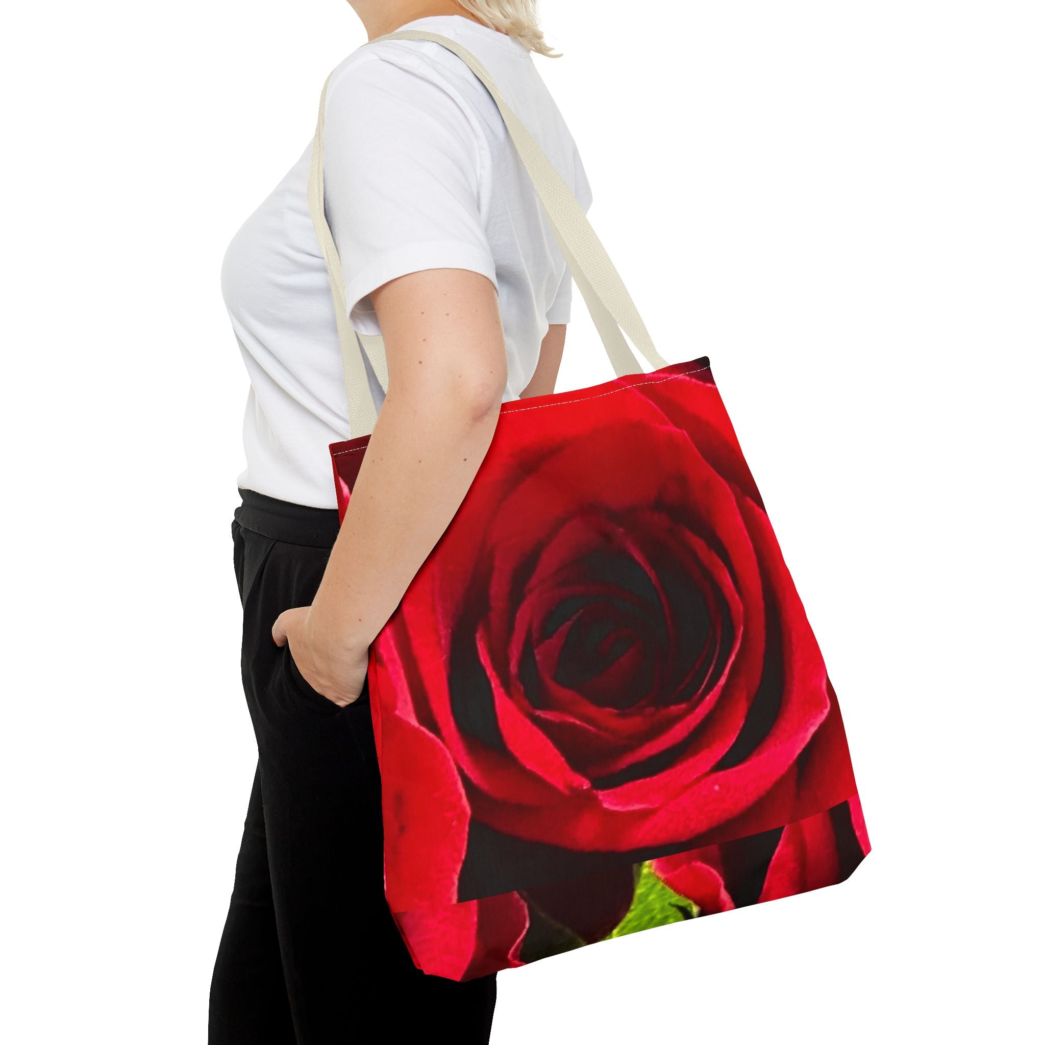 Romantic Floral Tote Bag, Stylish Grocery Bag, Perfect Gift for Mothers Day, Beach Tote, Everyday Use, AOP Red Rose Design