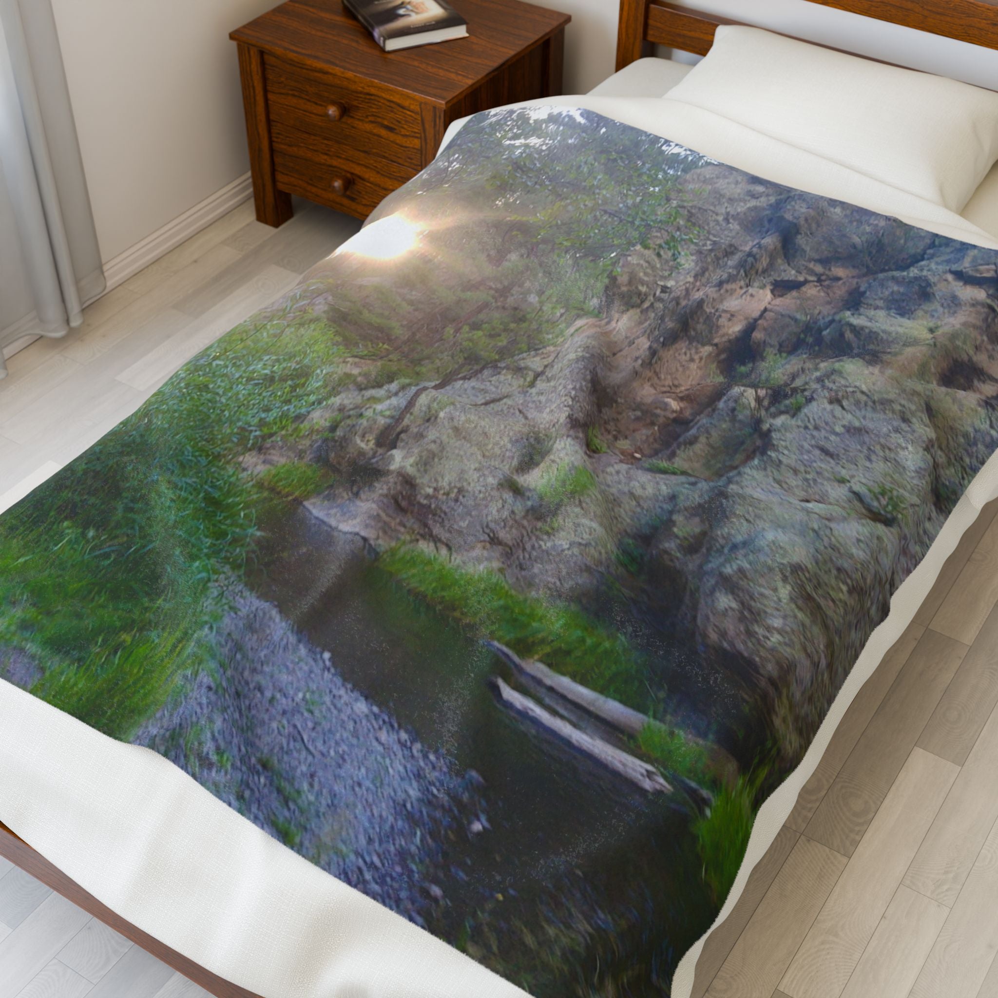 Serene Nature Velveteen Plush Blanket, Cozy Throw, Outdoor Bliss, Gift for Nature Lovers, Camping Decor, Indoor Comfort