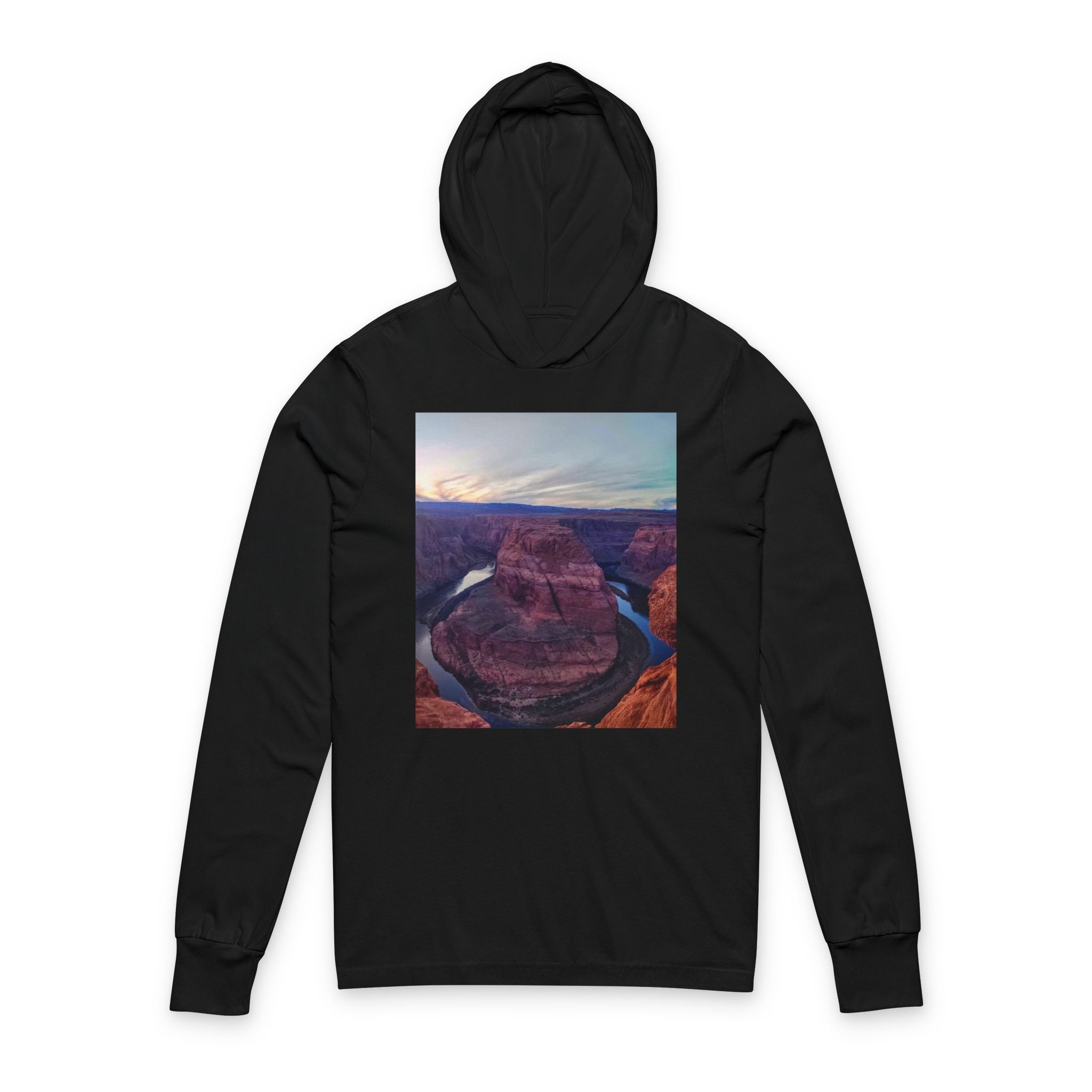 Canyon View Unisex Hooded Long Sleeve Tee, Nature Lover Gift, Outdoor Adventure Shirt, Travel Souvenir, Photography Apparel