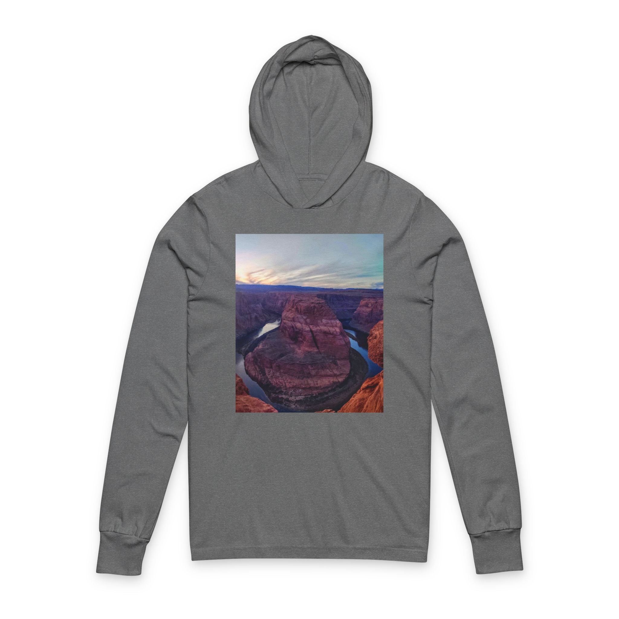 Canyon View Unisex Hooded Long Sleeve Tee, Nature Lover Gift, Outdoor Adventure Shirt, Travel Souvenir, Photography Apparel