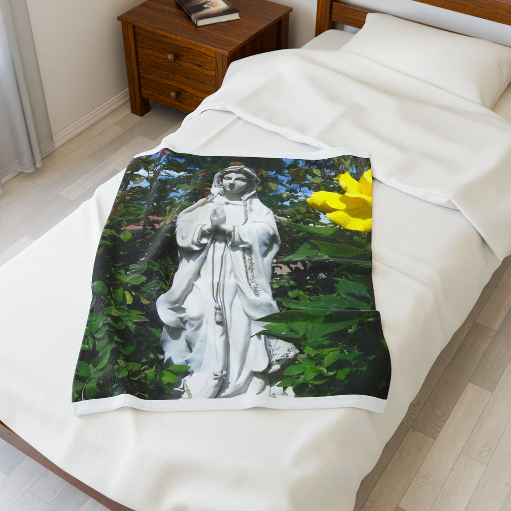 Mary Statue Velveteen Plush Blanket | Cozy Home Decor, Religious Gift, Meditation Throw, Faith In Action