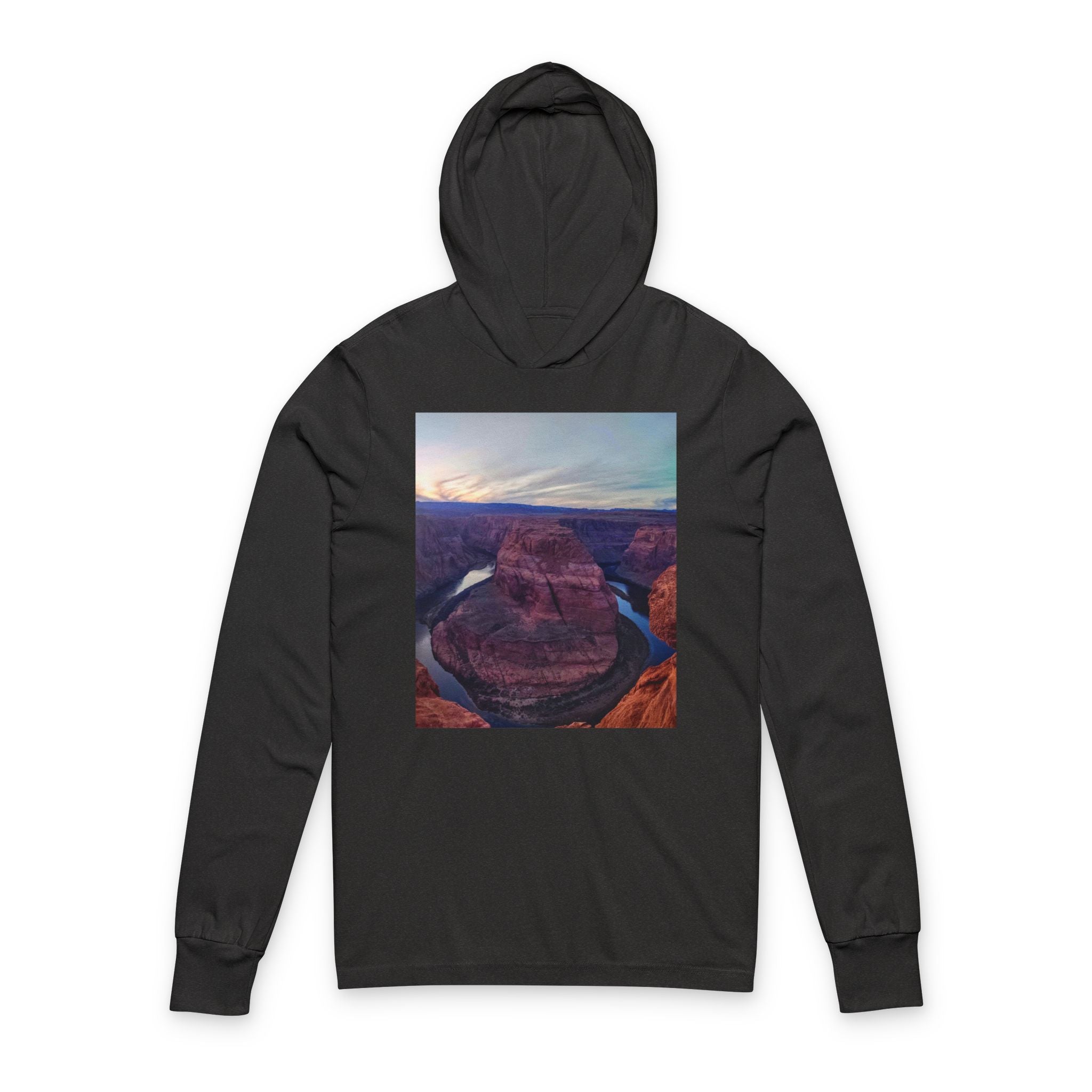 Canyon View Unisex Hooded Long Sleeve Tee, Nature Lover Gift, Outdoor Adventure Shirt, Travel Souvenir, Photography Apparel