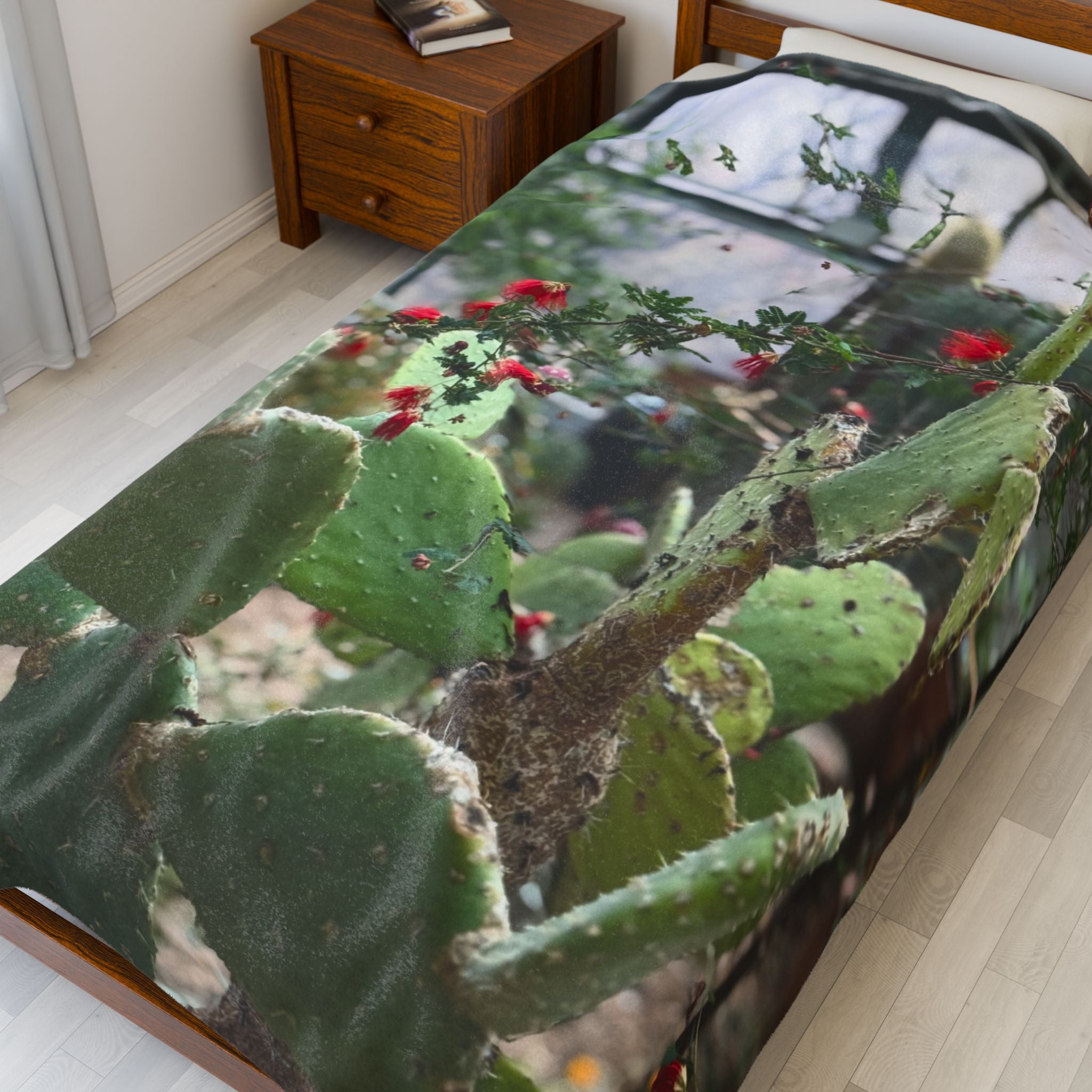 Cactus Garden Velveteen Plush Blanket | Cozy Home Decor, Soft Throw for All Seasons, Gift for Plant Lovers, Nursery Accent, Cactus-Themed