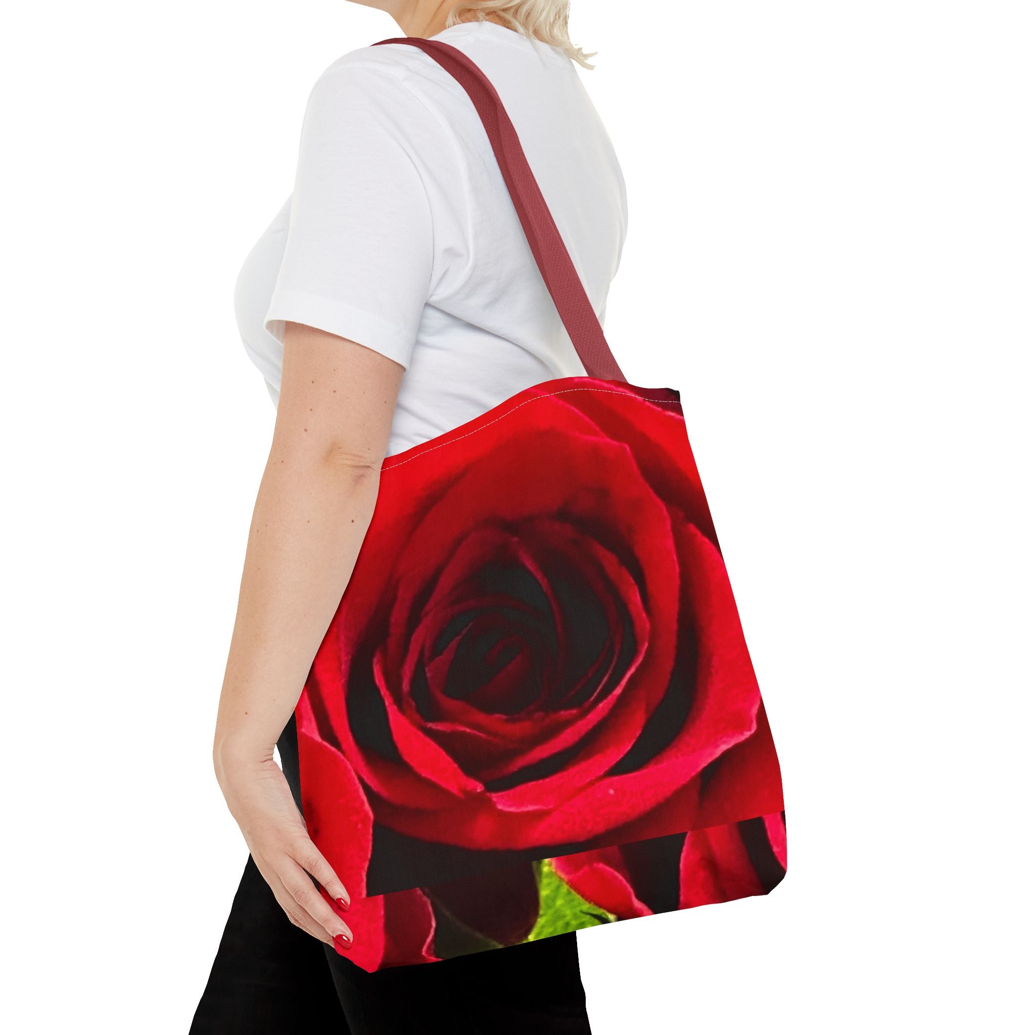 Romantic Floral Tote Bag, Stylish Grocery Bag, Perfect Gift for Mothers Day, Beach Tote, Everyday Use, AOP Red Rose Design