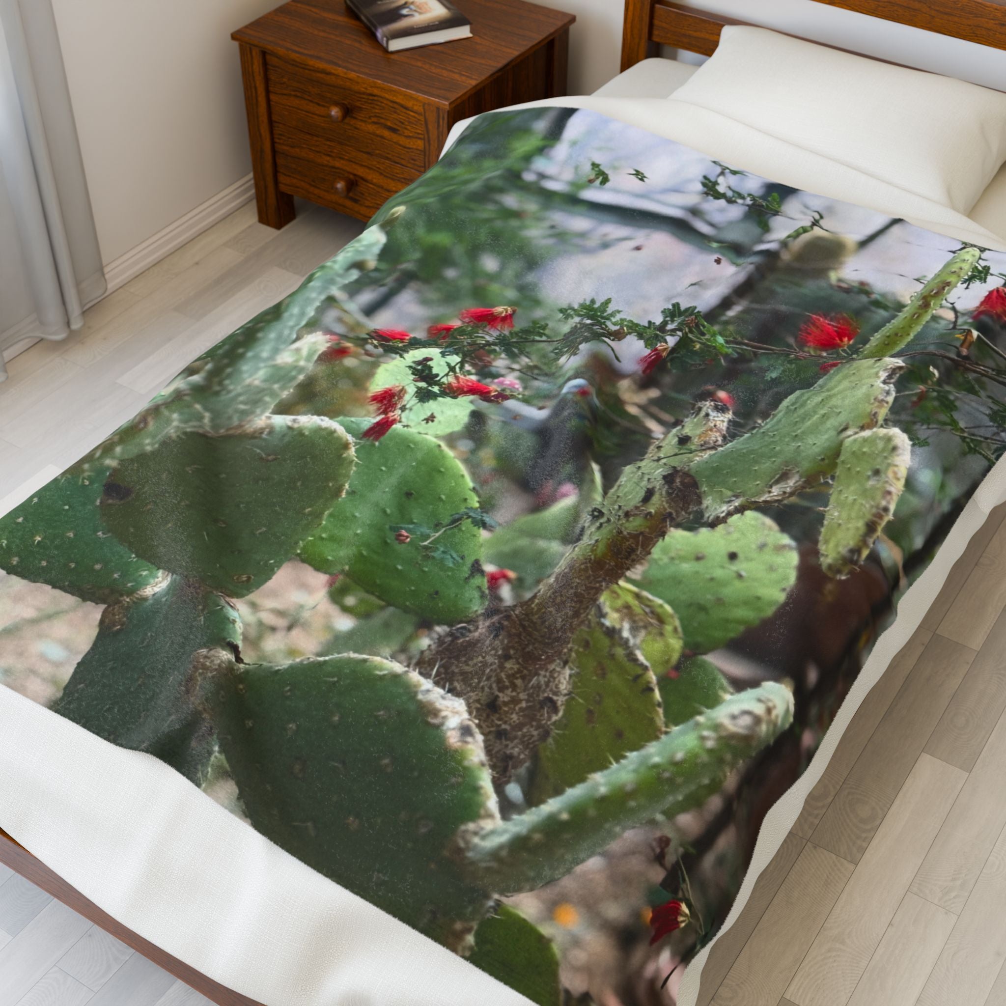 Cactus Garden Velveteen Plush Blanket | Cozy Home Decor, Soft Throw for All Seasons, Gift for Plant Lovers, Nursery Accent, Cactus-Themed
