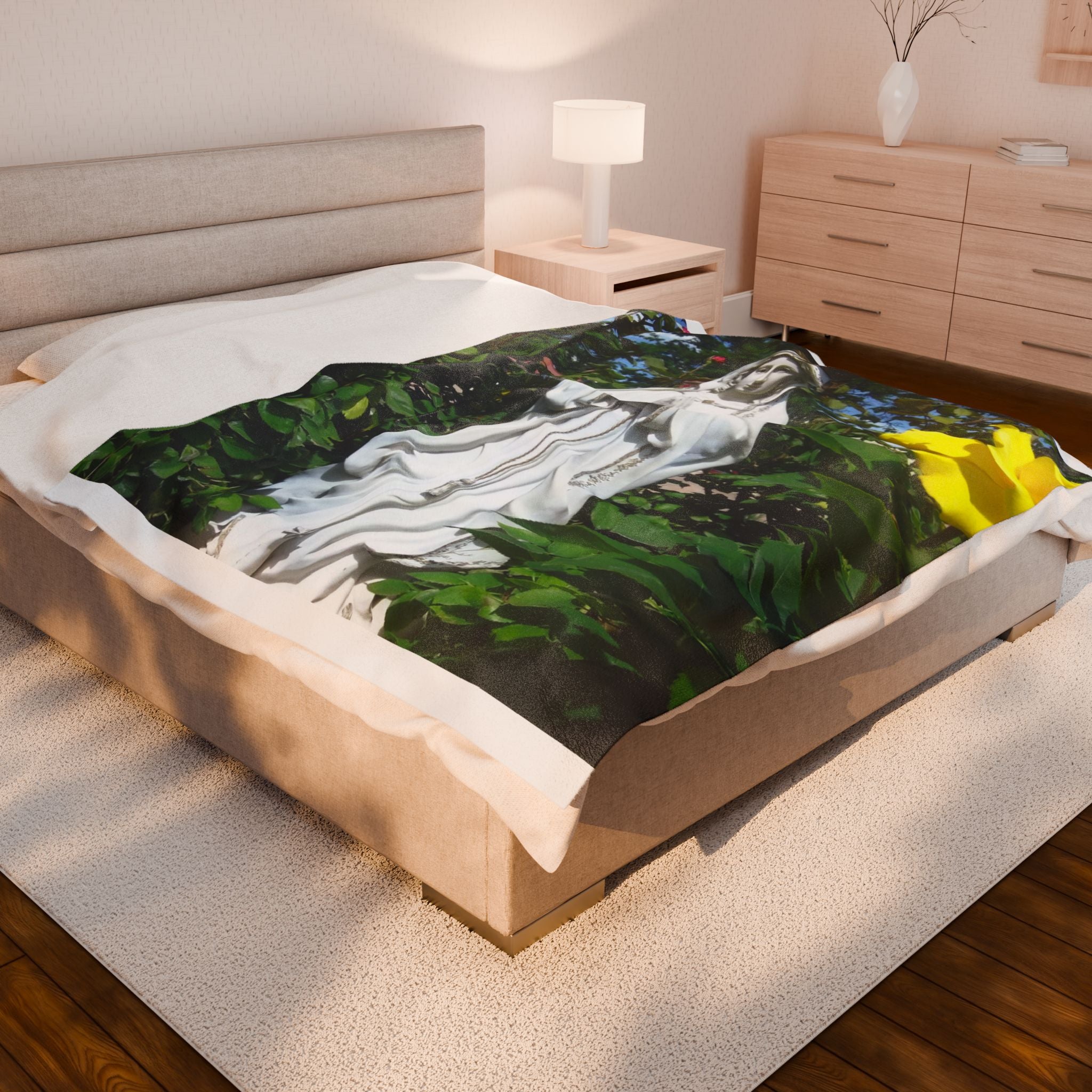 Mary Statue Velveteen Plush Blanket | Cozy Home Decor, Religious Gift, Meditation Throw, Faith In Action