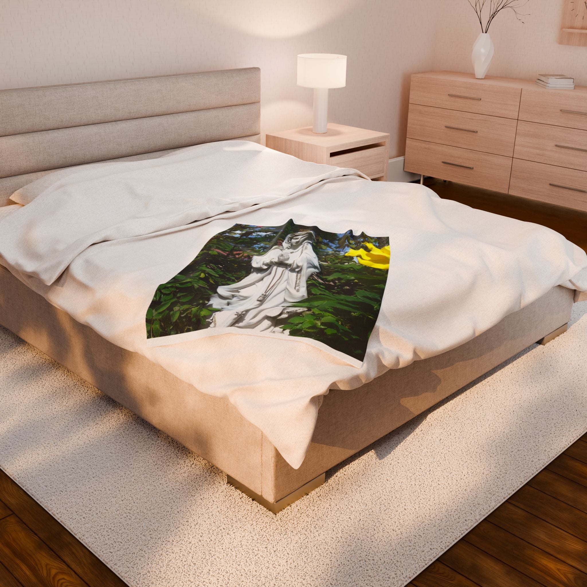 Mary Statue Velveteen Plush Blanket | Cozy Home Decor, Religious Gift, Meditation Throw, Faith In Action