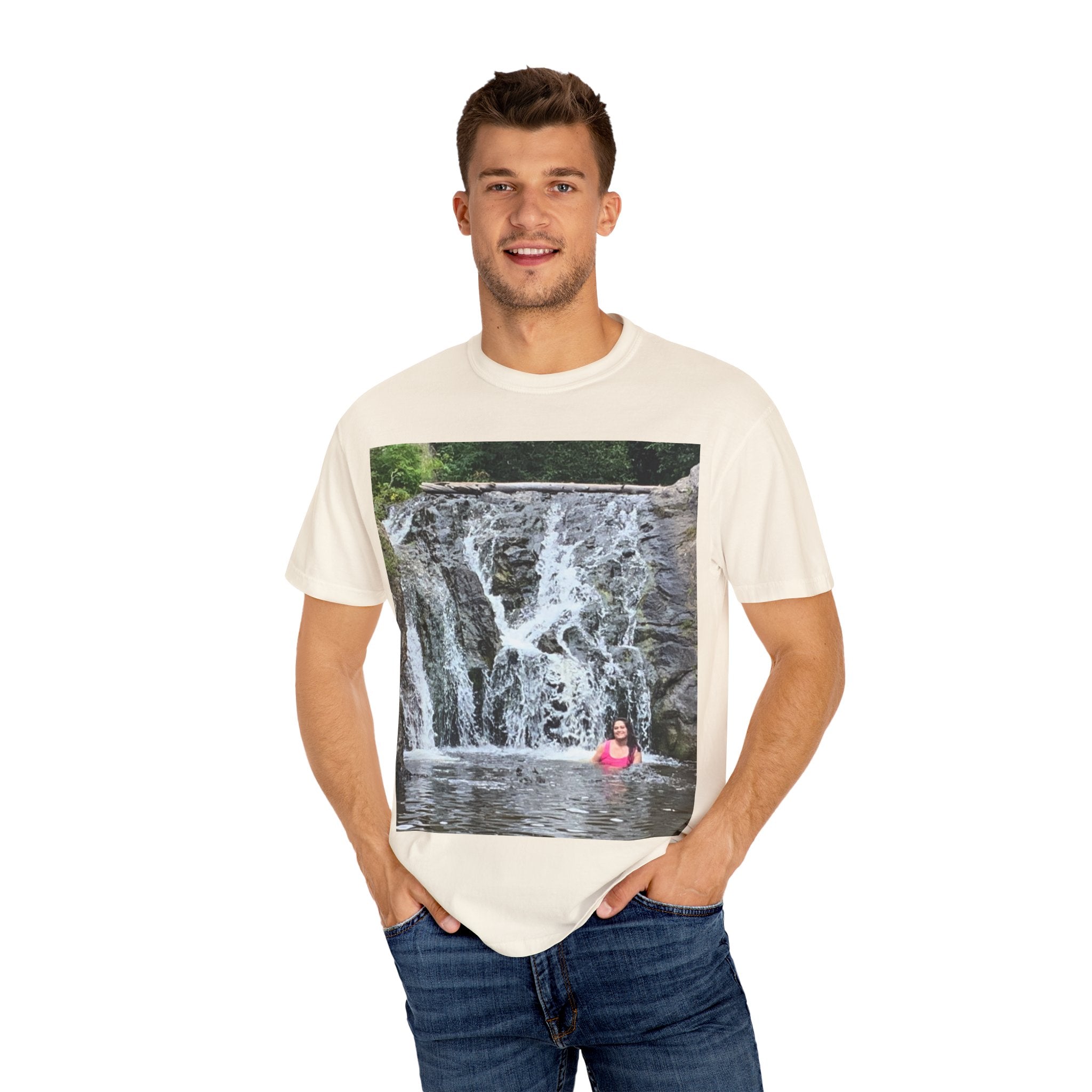 Nature-Inspired Unisex T-Shirt, Waterfall Tee, Outdoor Adventure Shirt, Casual Summer Top, Eco-Friendly Gift