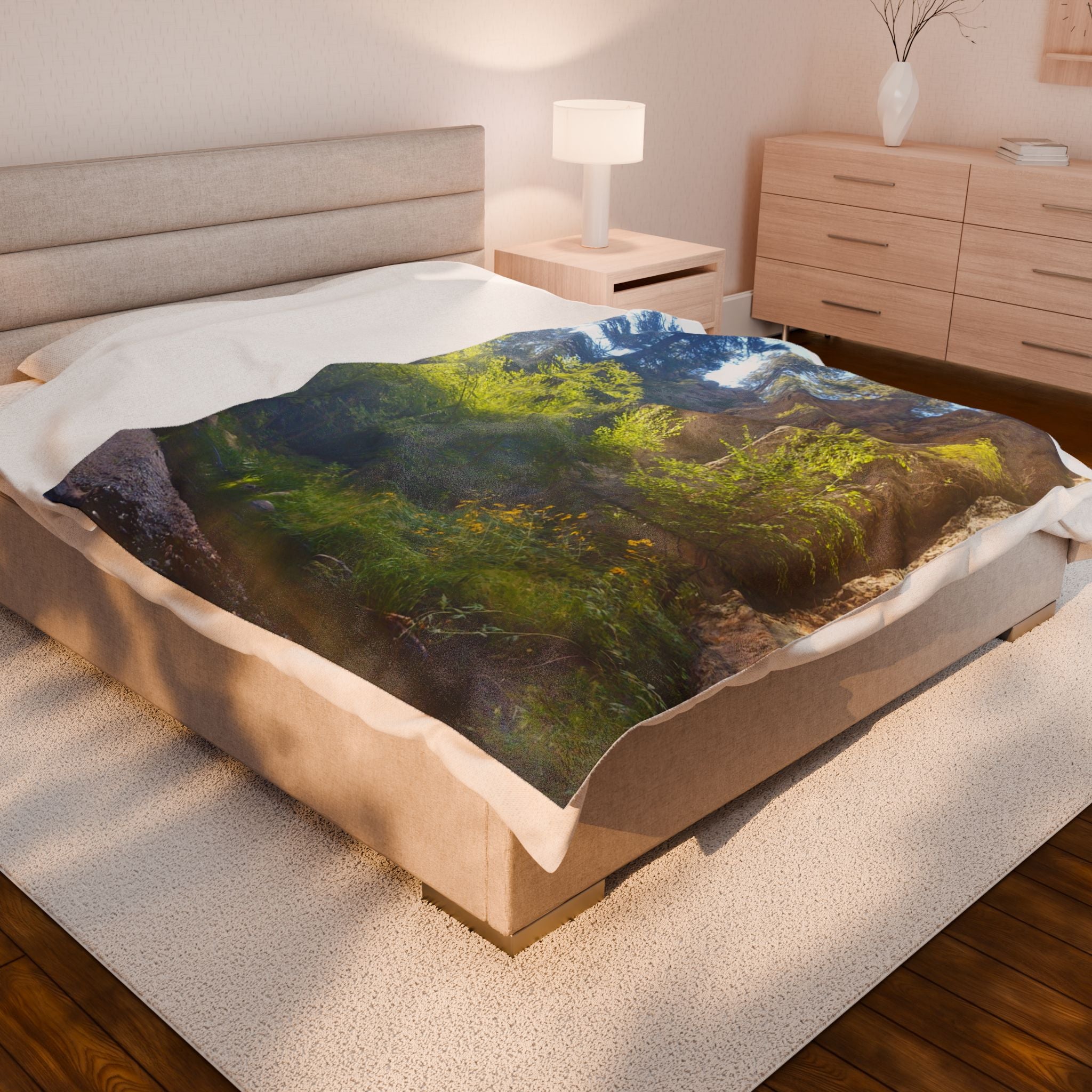 Nature-Inspired Velveteen Plush Blanket, Cozy Throw for Home Decor, Gift for Nature Lovers, Relaxation and Comfort Item