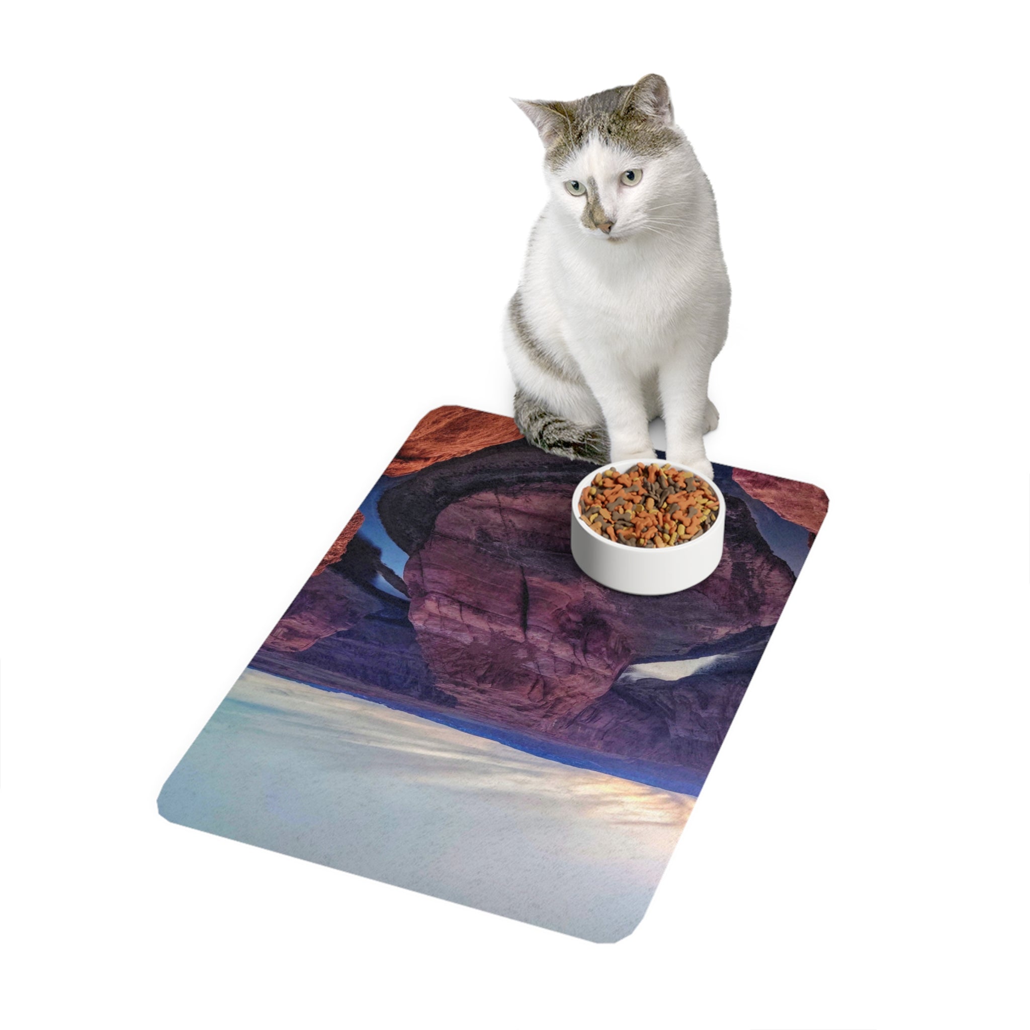 Pet Food Mat with Scenic Design | Dog Bowl Tray, Cat Feeding Mat, Non-Slip Pet Accessory, Kitchen Decor