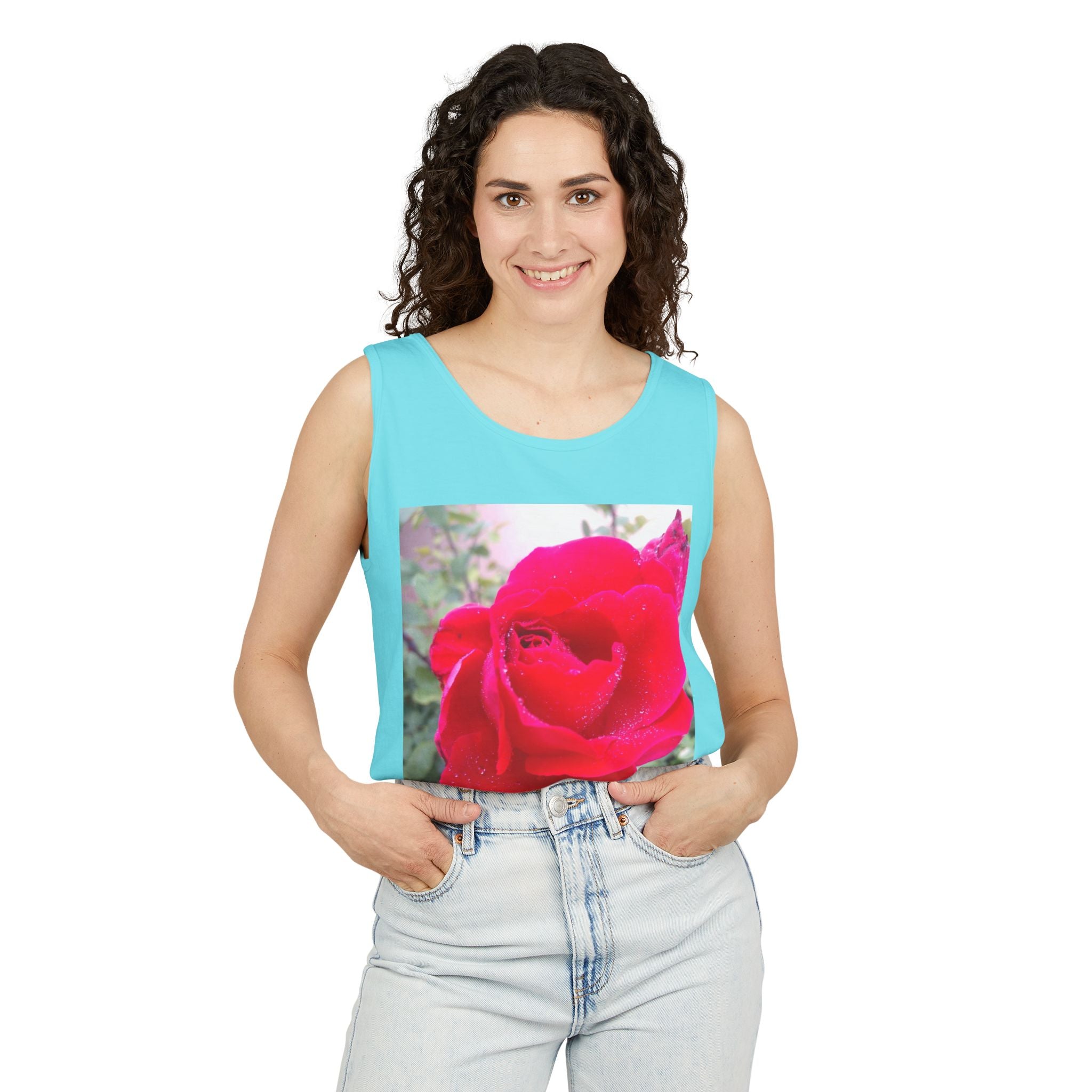 Rose Print Unisex Tank Top, Floral Graphic Tee, Summer Fashion, Beachwear, Gift for Her, Casual Outfit