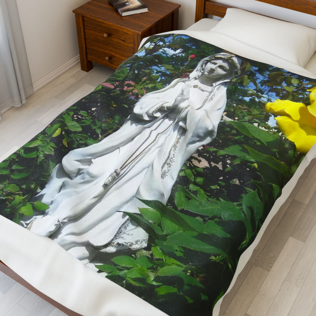Mary Statue Velveteen Plush Blanket | Cozy Home Decor, Religious Gift, Meditation Throw, Faith In Action
