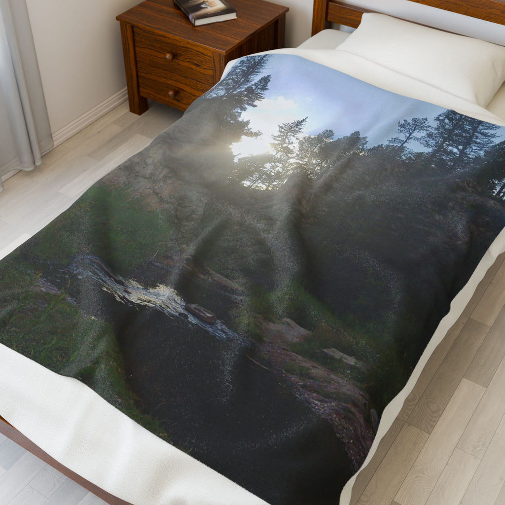 Cozy Nature Scene Velveteen Plush Blanket, Soft Throw Blanket, Warm Home Decor, Gift for Nature Lovers, Camping Blanket, Outdoor Blanket