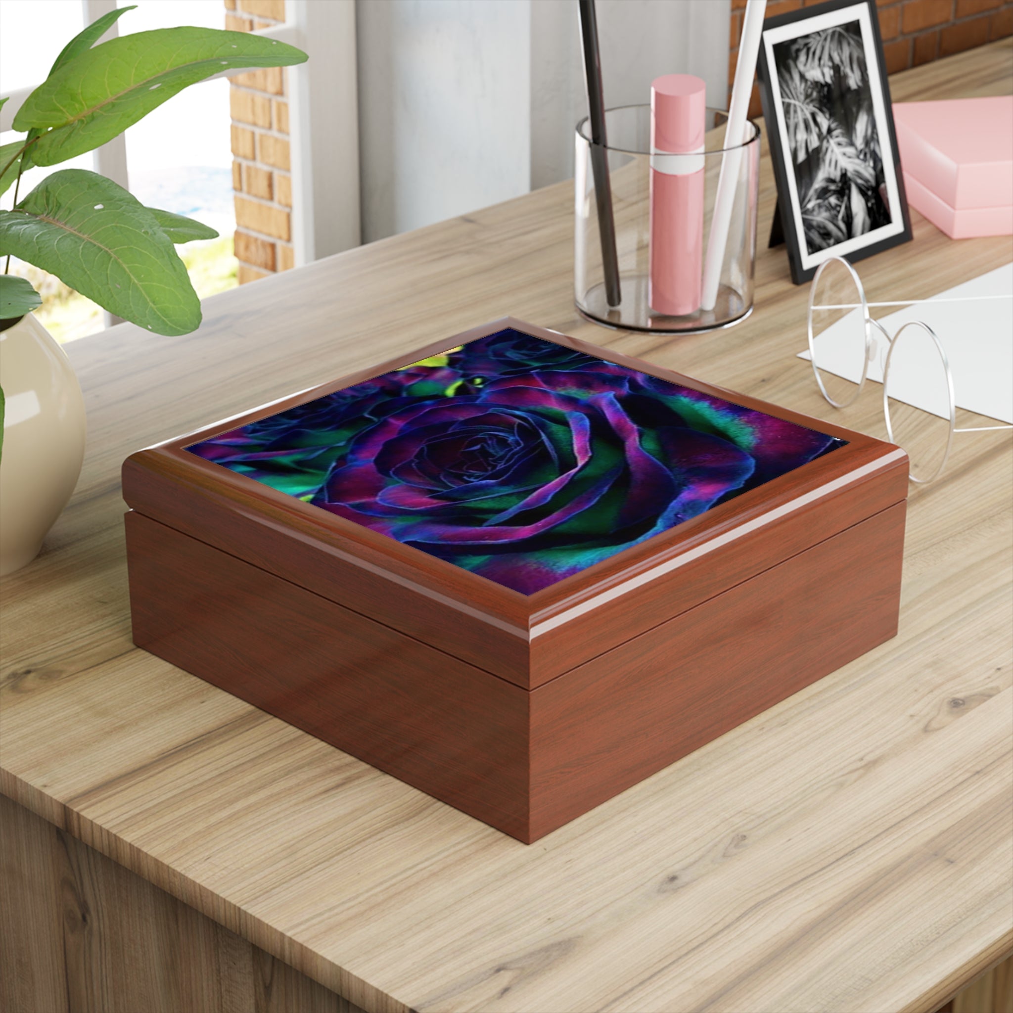 Vibrant Floral Jewelry Box, Colorful Keepsake Container, Rose-Themed Storage, Gift for Her, Decorative Trinket Box