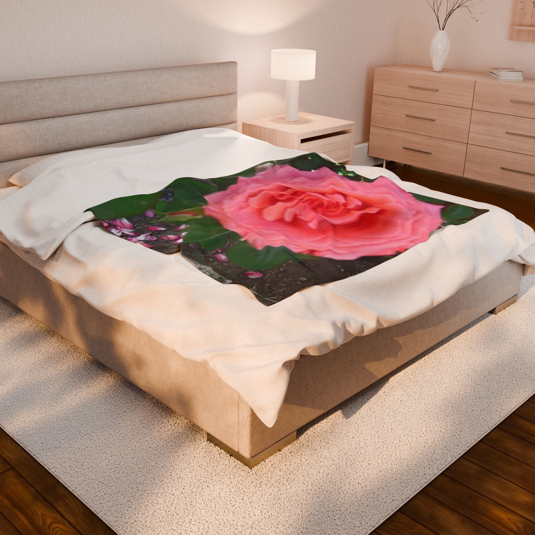 Cozy Floral Velveteen Plush Blanket - Soft Rose Design for Home Decor, Gift for Her, Winter Snuggles, Bed & Couch Accessory